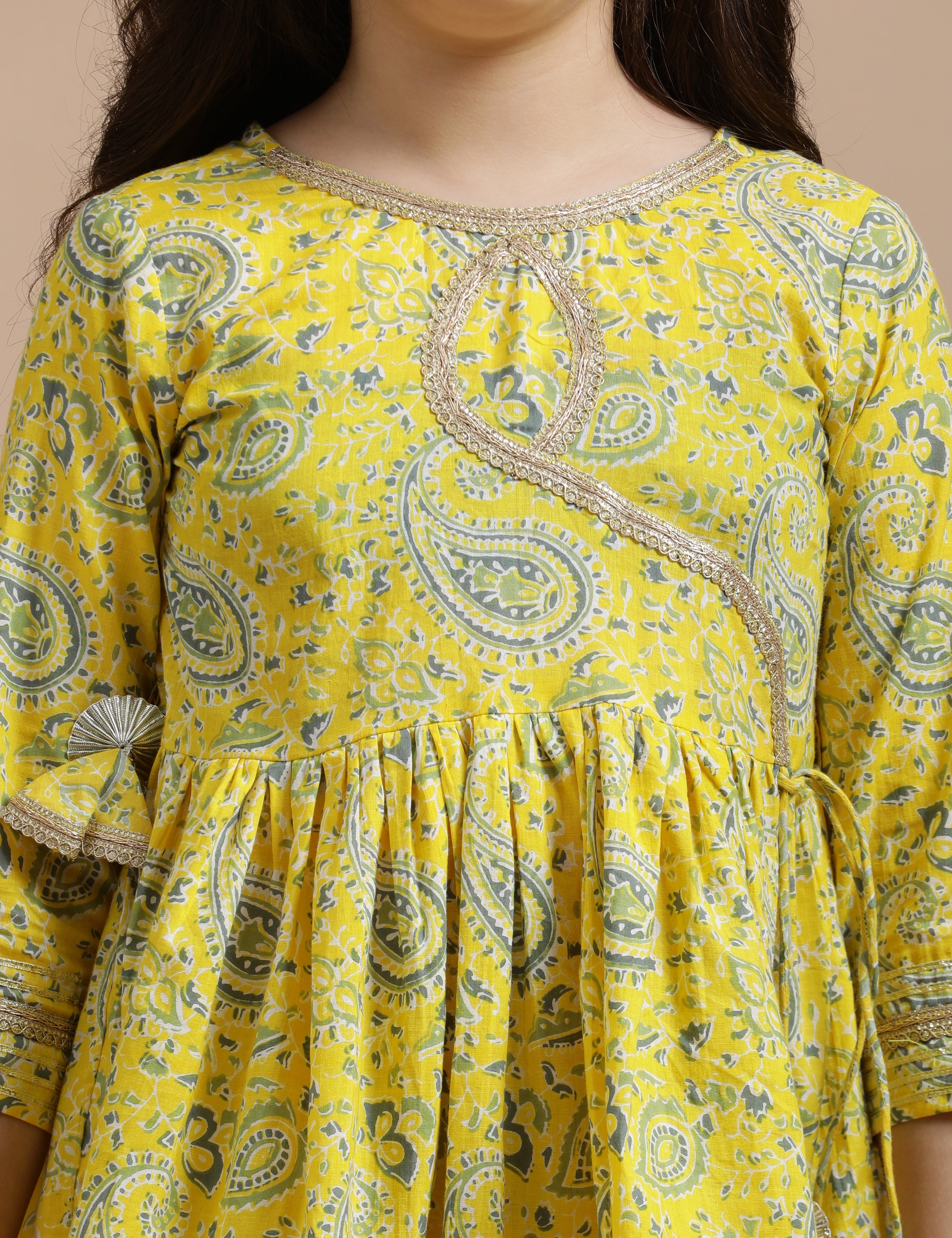 Girls Pure Cotton Floral Embroidered Anarkali Kurta With Sharara