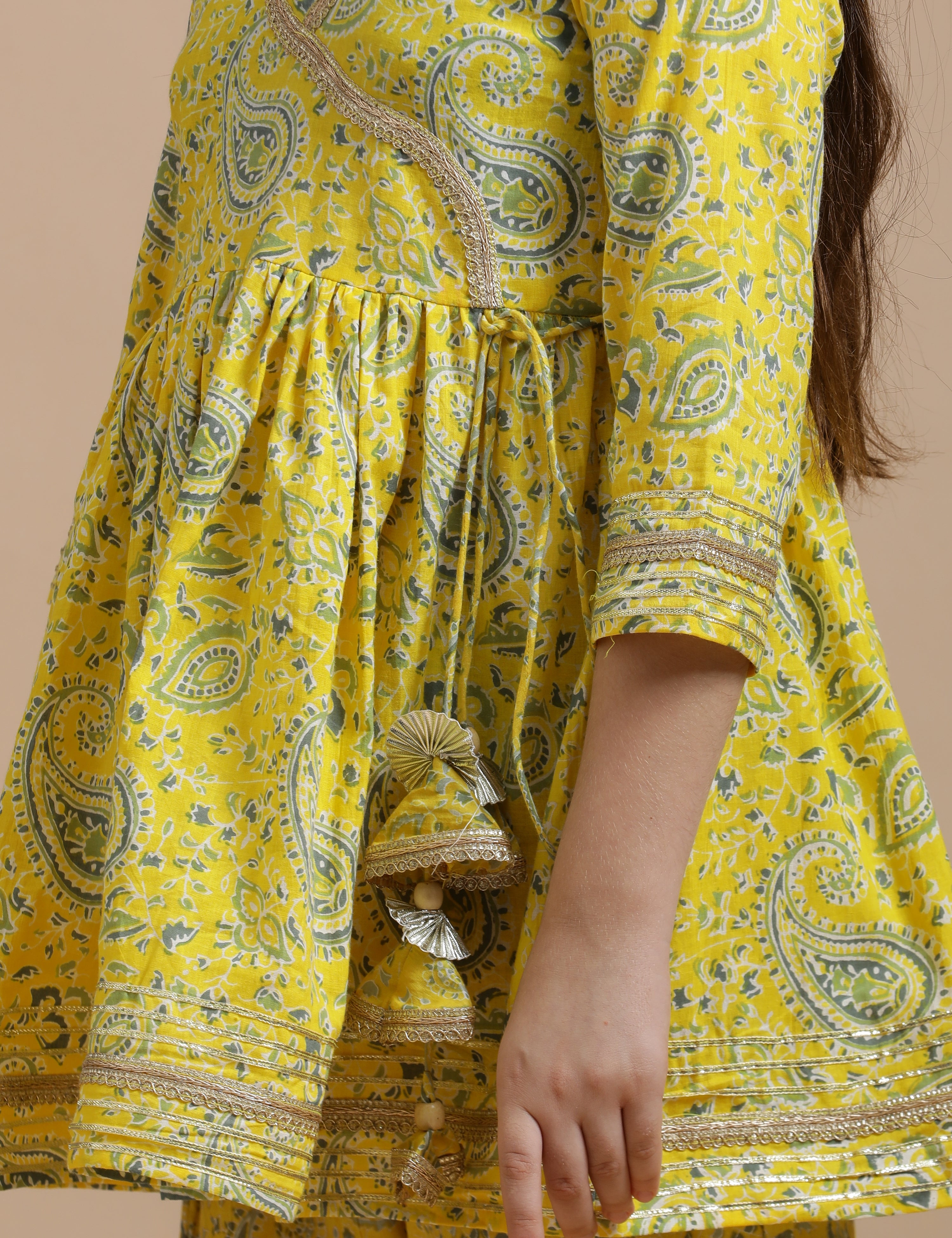 Girls Pure Cotton Floral Embroidered Anarkali Kurta With Sharara