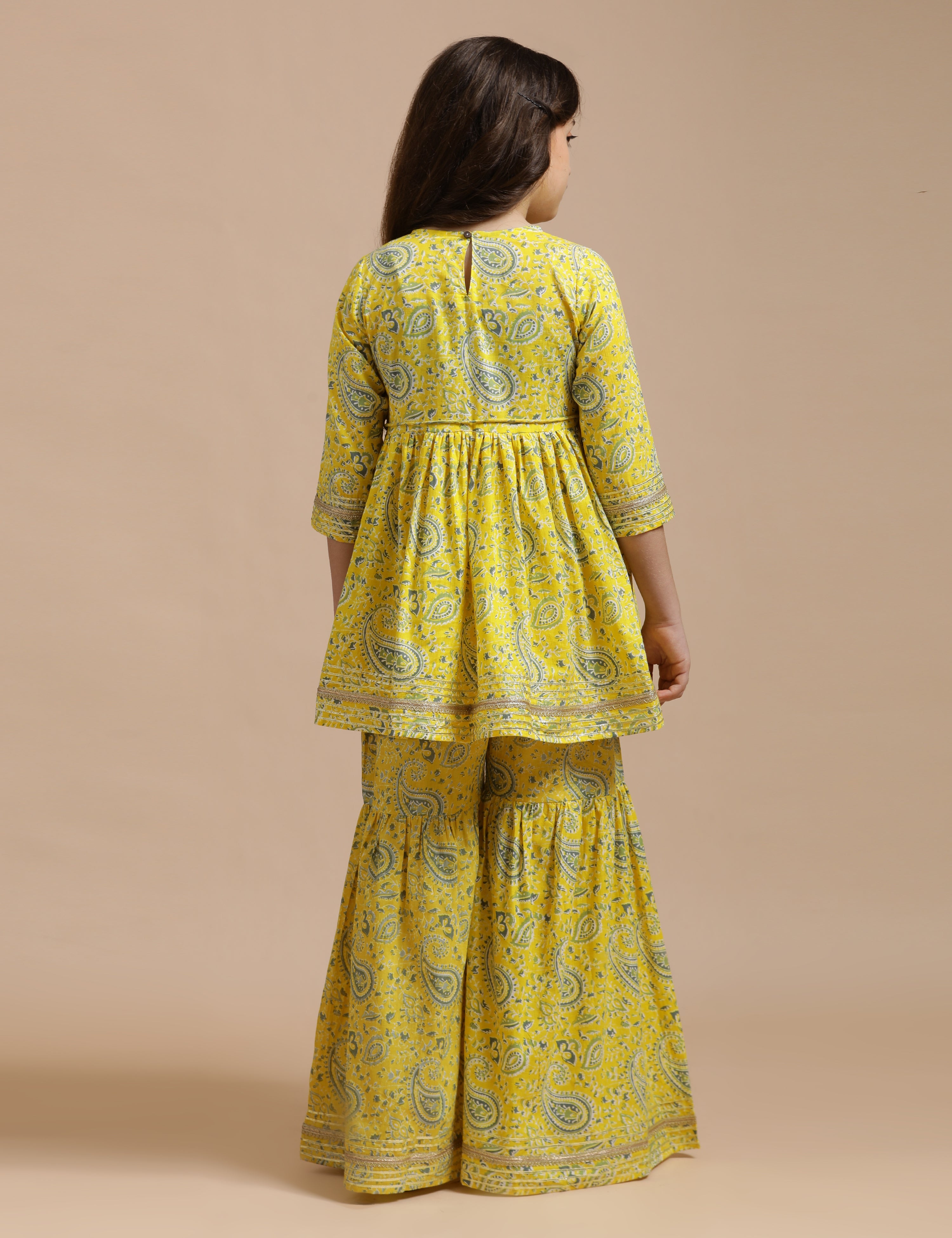 Girls Pure Cotton Floral Embroidered Anarkali Kurta With Sharara