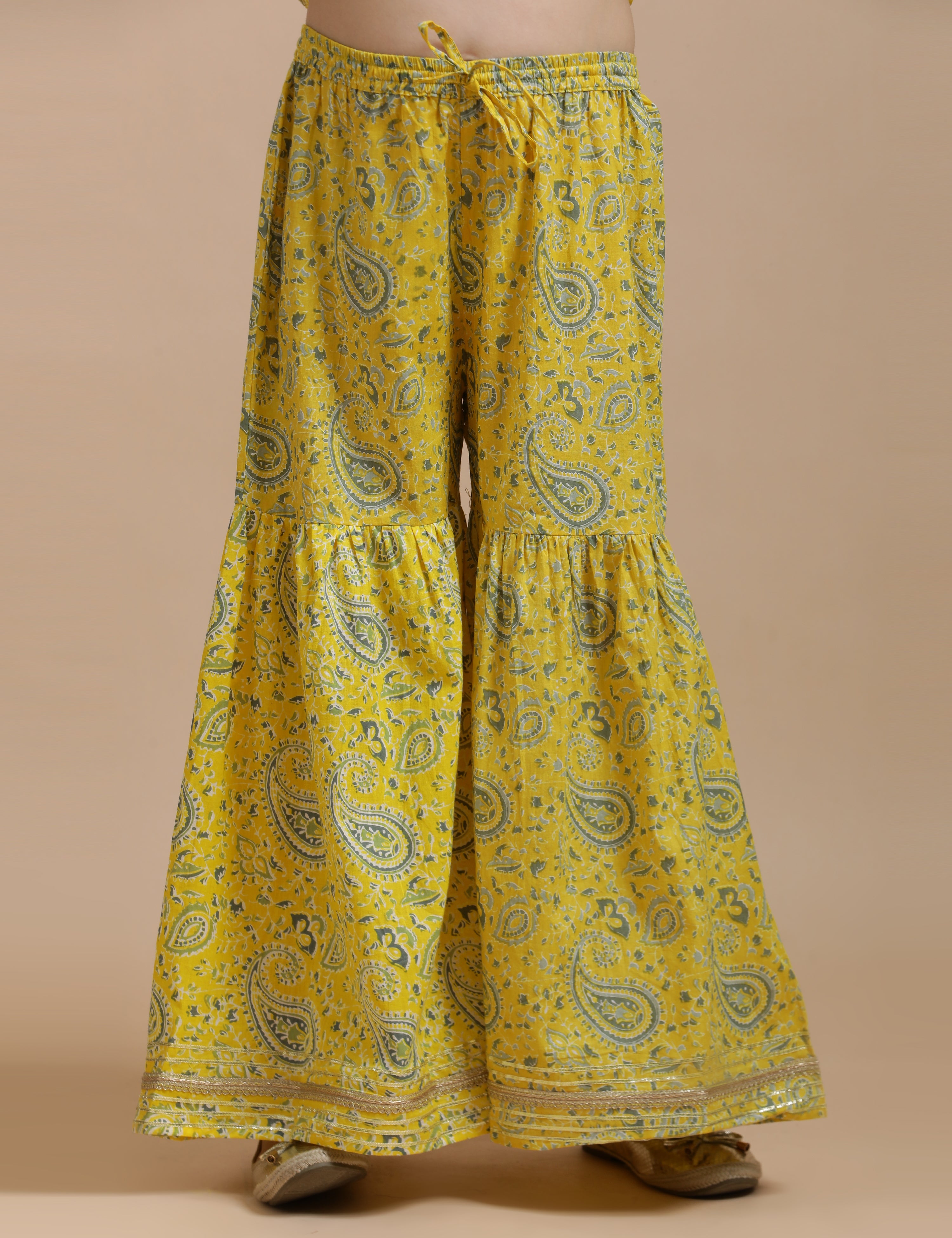 Girls Pure Cotton Floral Embroidered Anarkali Kurta With Sharara