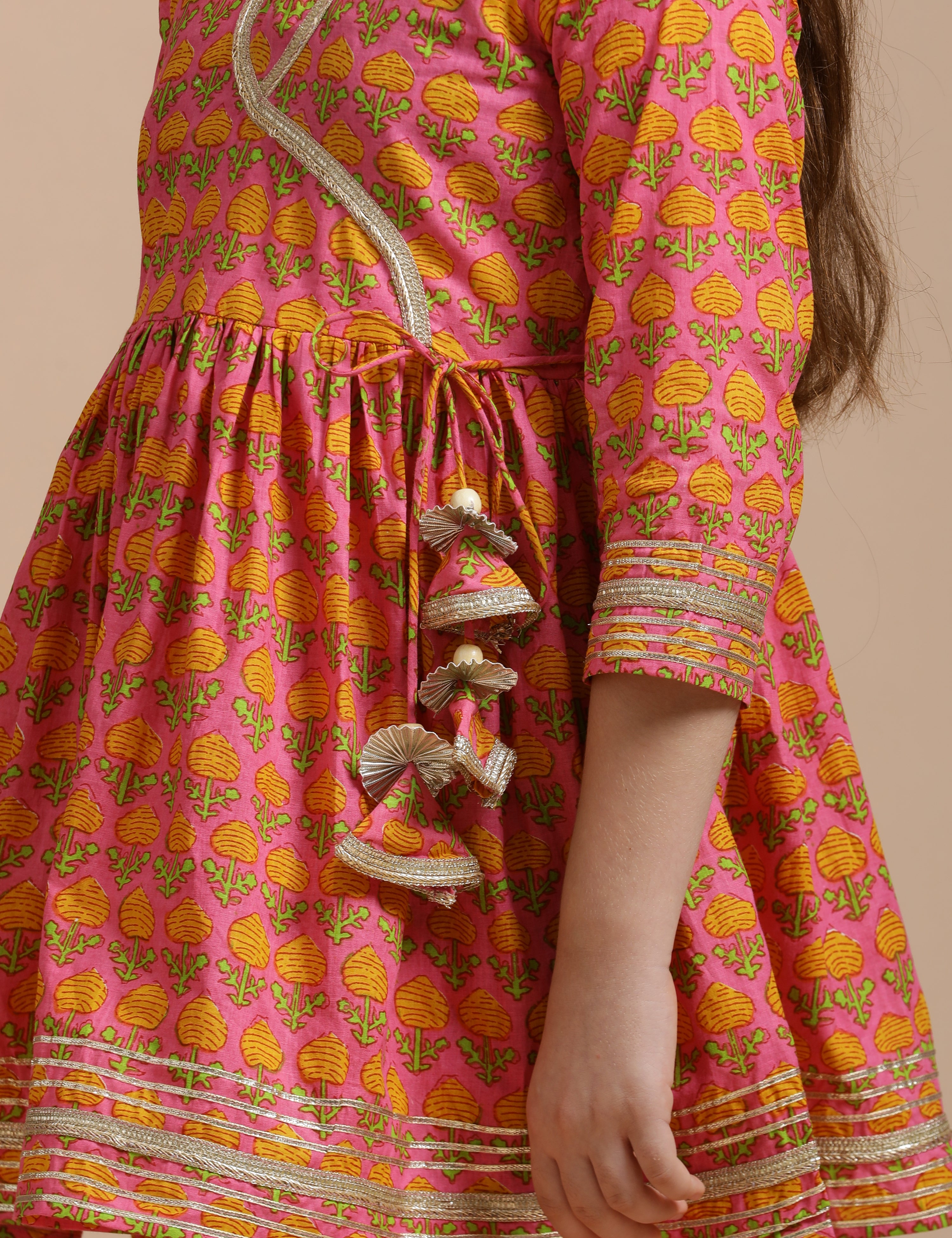 Girls Pure Cotton Floral Embroidered Anarkali Kurta With Sharara