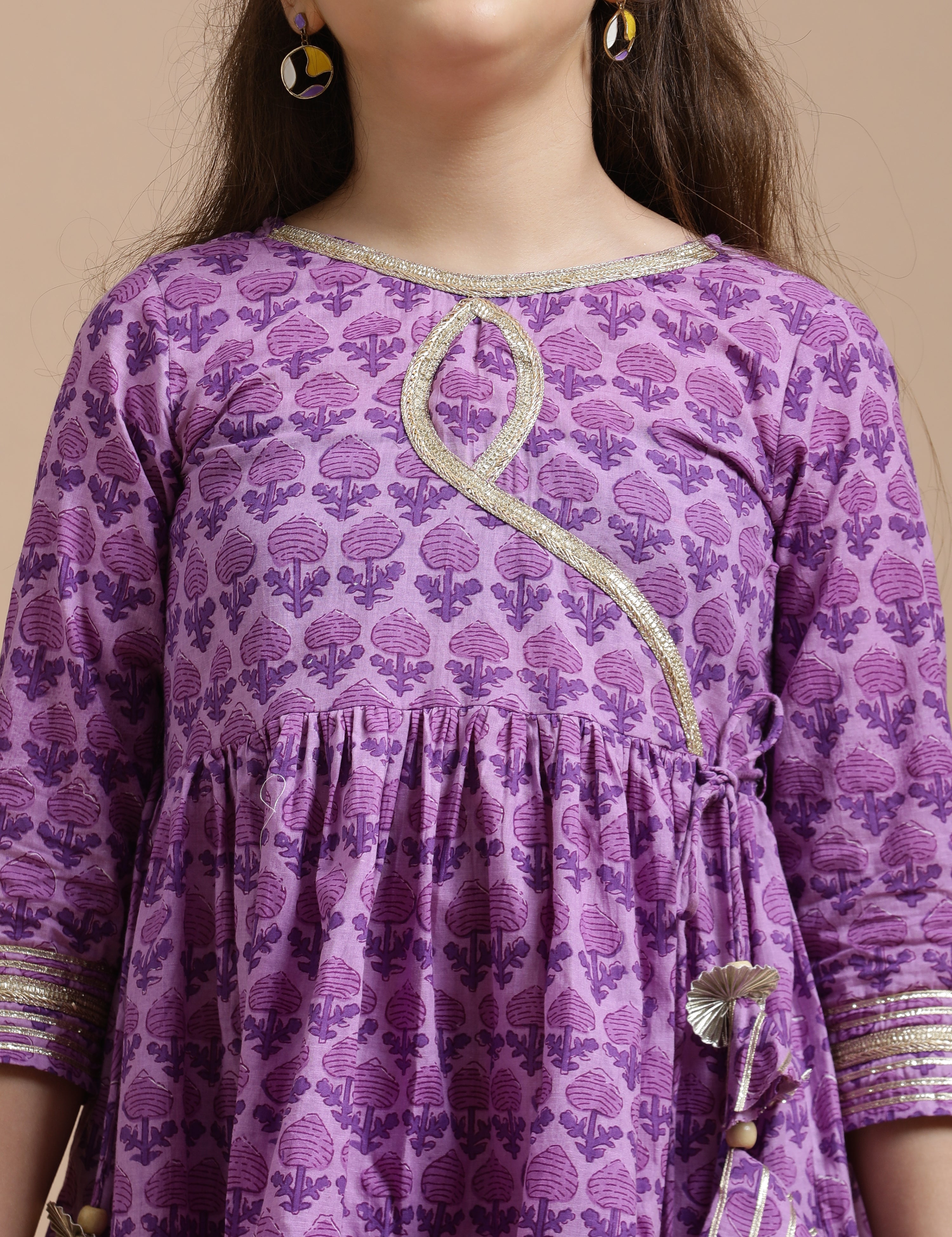 Girls Pure Cotton Floral Embroidered Anarkali Kurta With Sharara