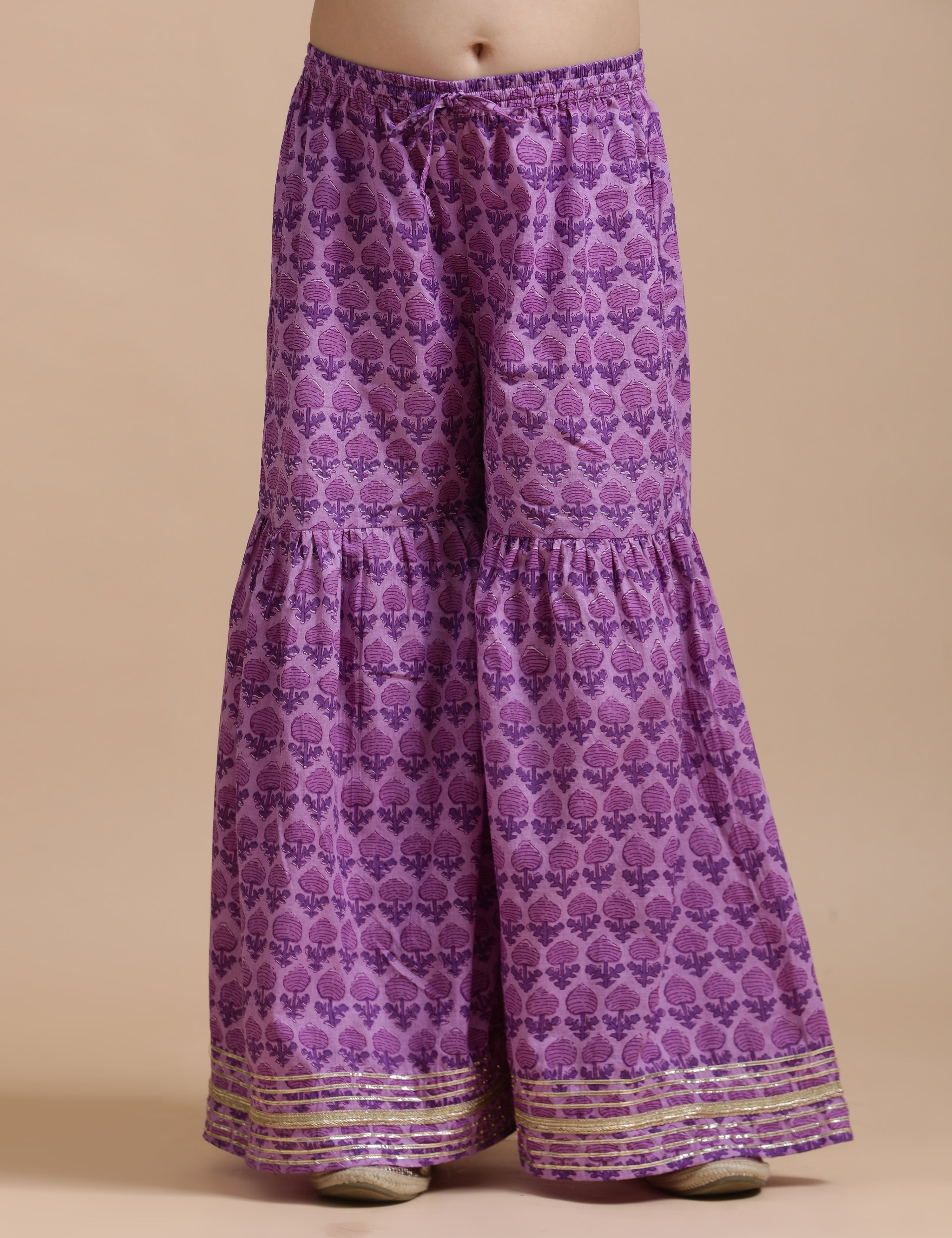 Girls Pure Cotton Floral Embroidered Anarkali Kurta With Sharara