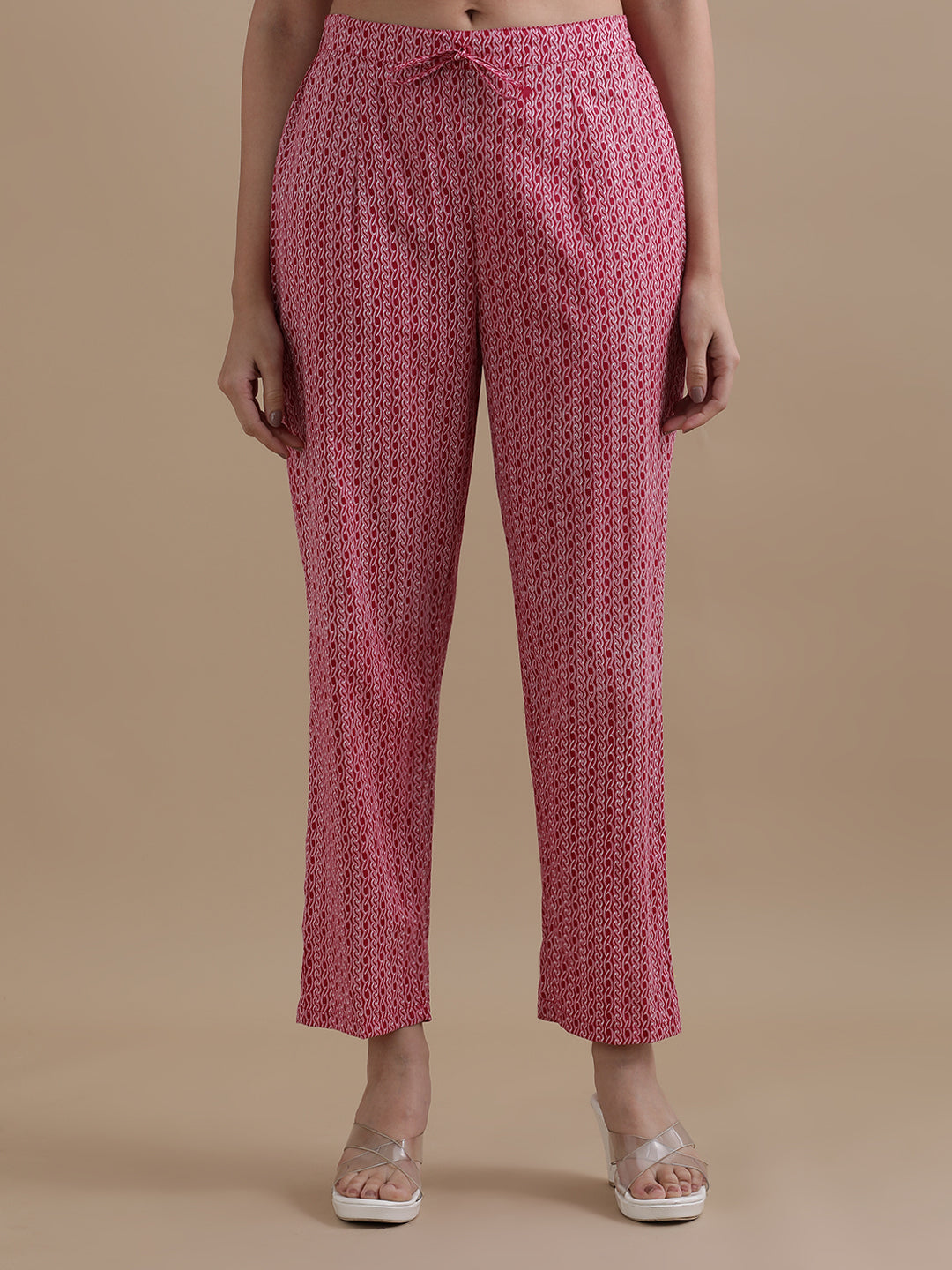 Pink Angrakha Style Floral Printed Thread Work Pure Cotton Kurta With Pant & Chiffon Dupatta