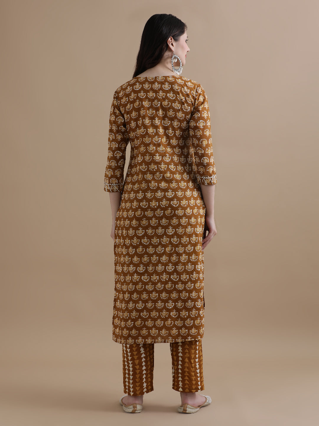 Mustard Floral Printed Gotta Patti Pure Cotton Kurta With Pant & Chiffon Dupatta