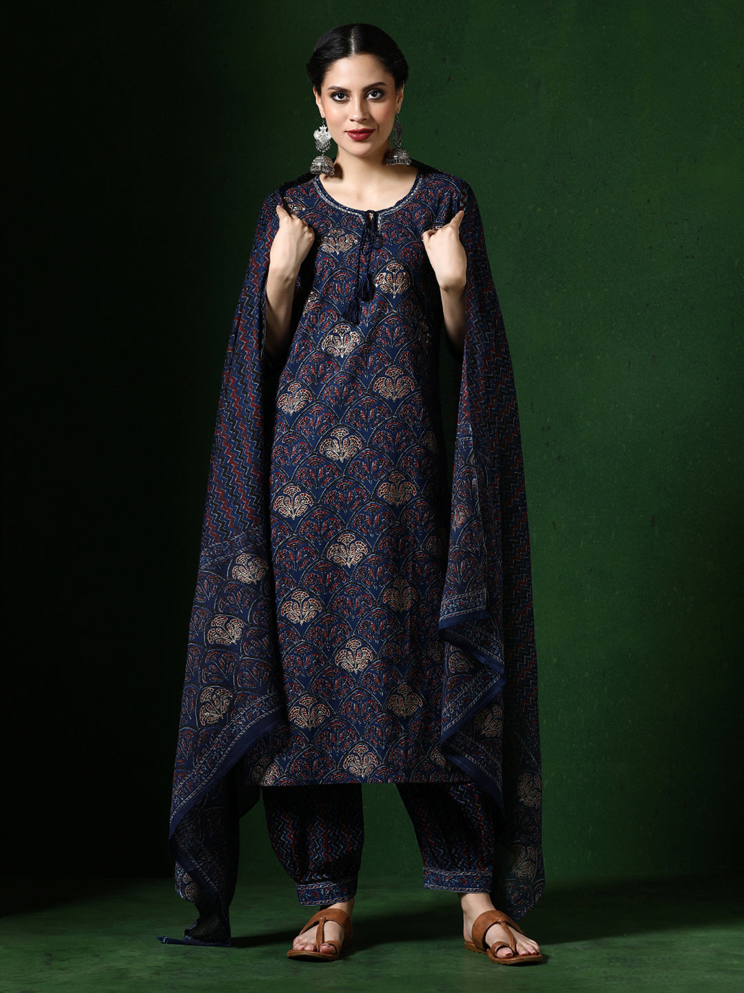 Floral Embroidered Straight Pure Cotton Kurta & Salwar Sets