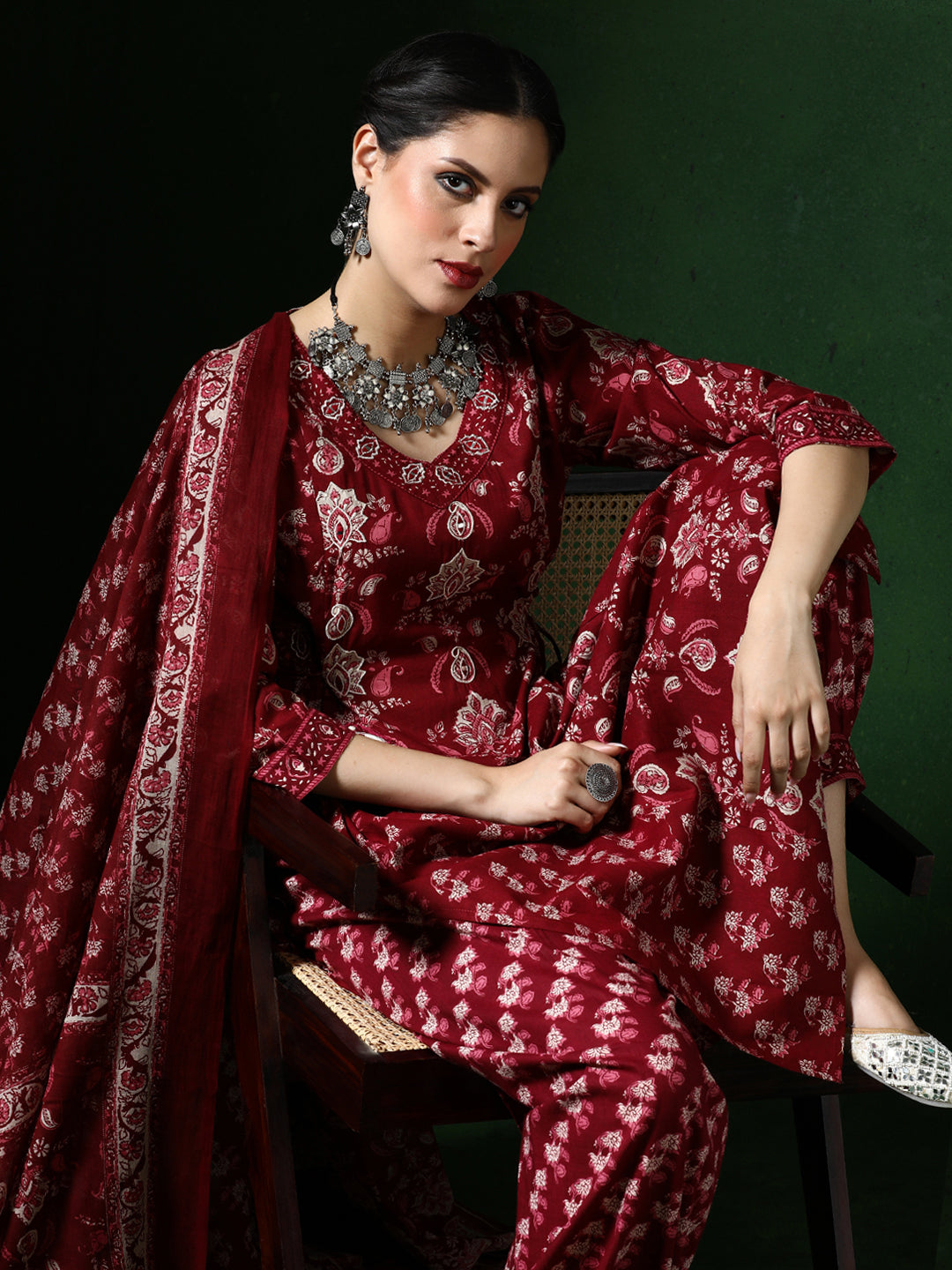 Floral Embroidered A-Line Pure Cotton Kurta & Salwar Sets