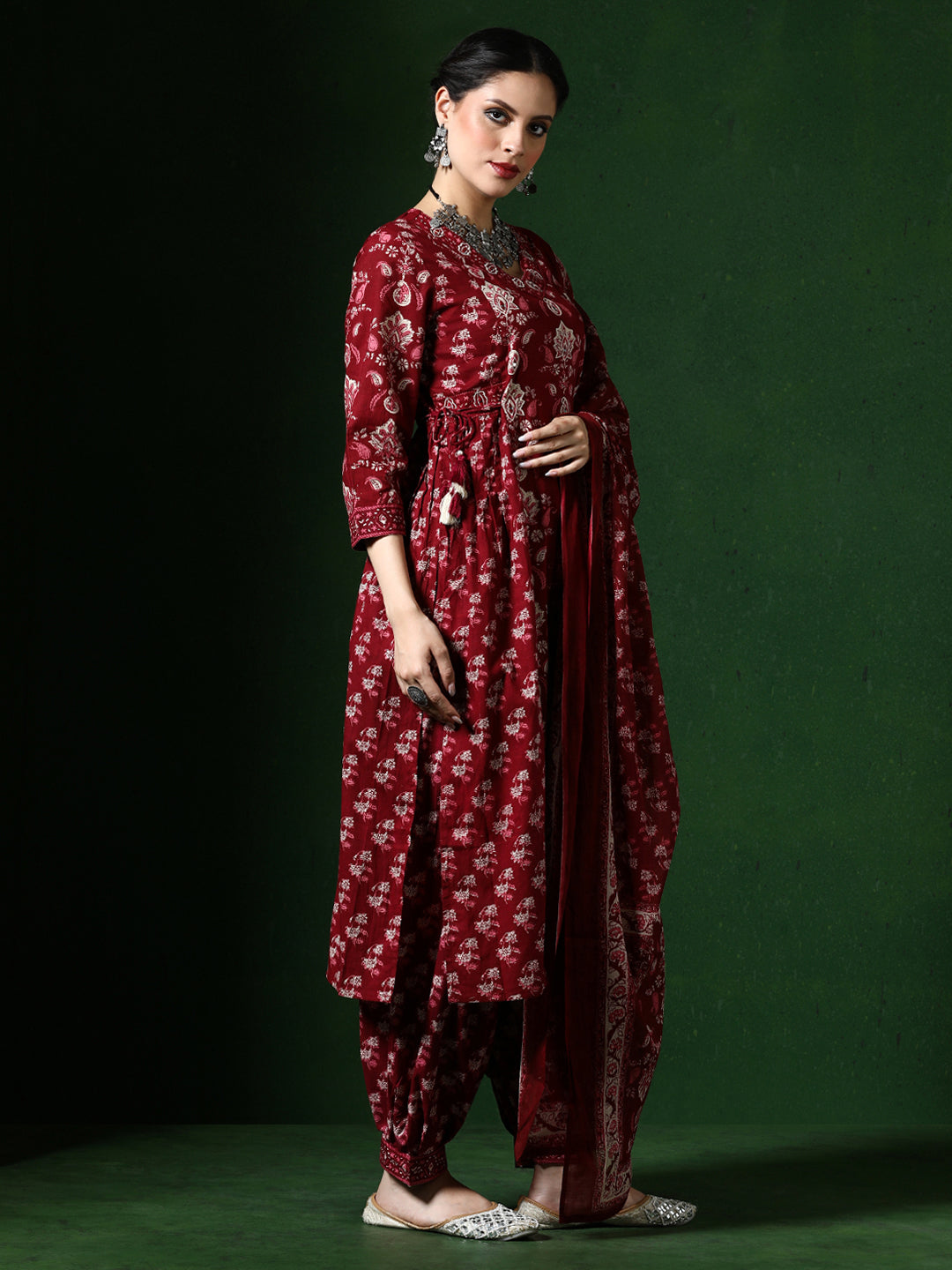 Floral Embroidered A-Line Pure Cotton Kurta & Salwar Sets