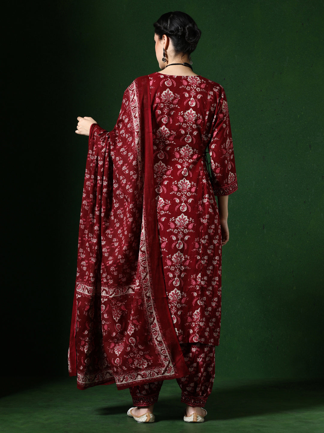 Floral Embroidered A-Line Pure Cotton Kurta & Salwar Sets