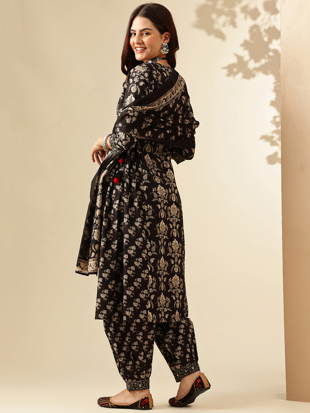 Floral Embroidered A-Line Pure Cotton Kurta & Salwar Sets