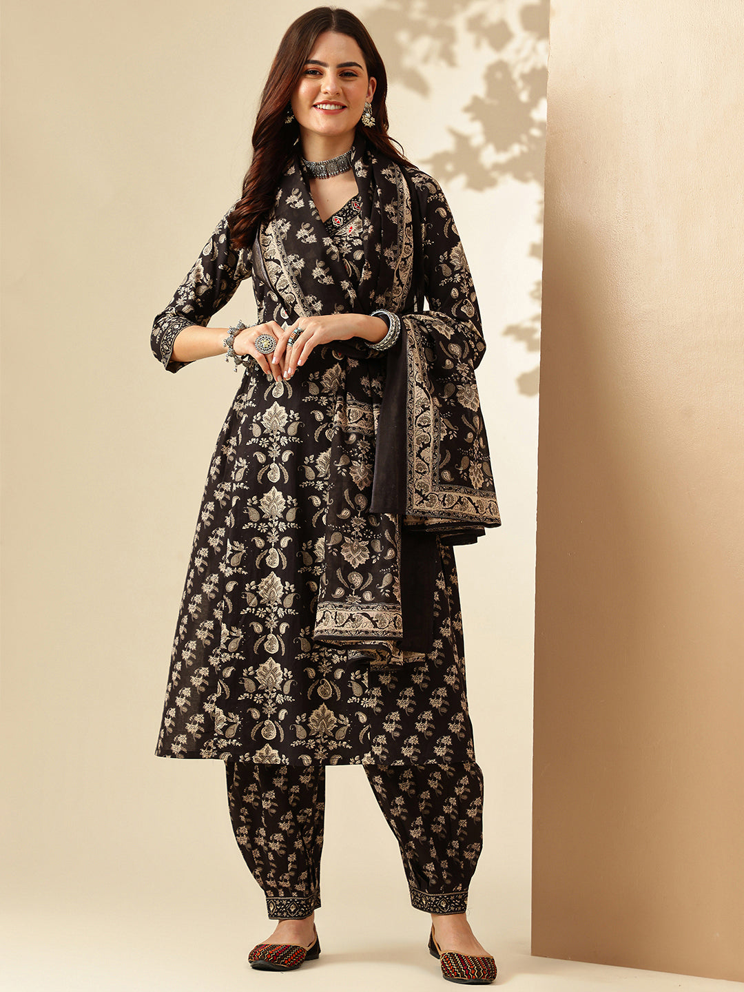 Floral Embroidered A-Line Pure Cotton Kurta & Salwar Sets