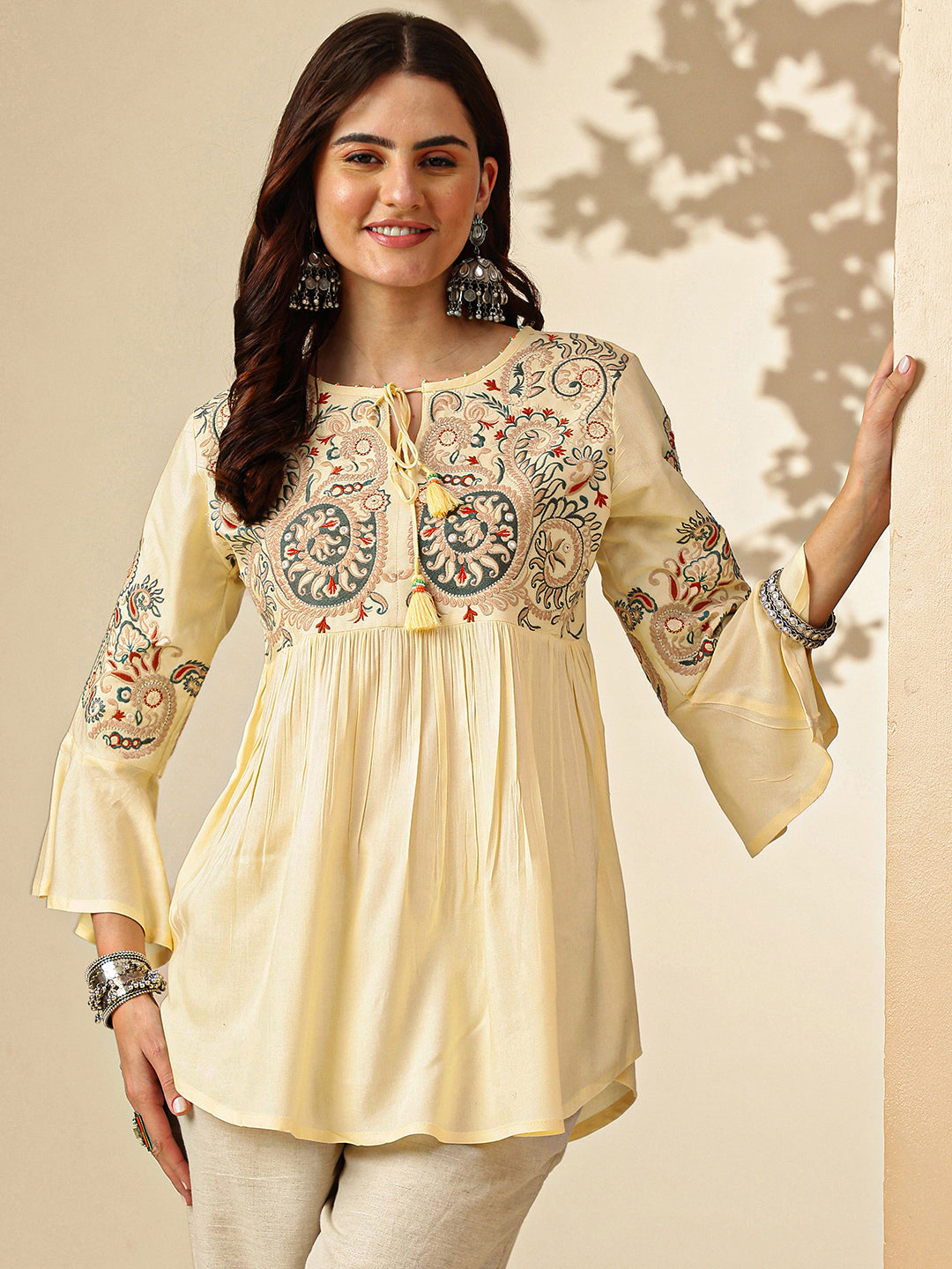 Floral Embroidered A-Line Floral Short Kurti