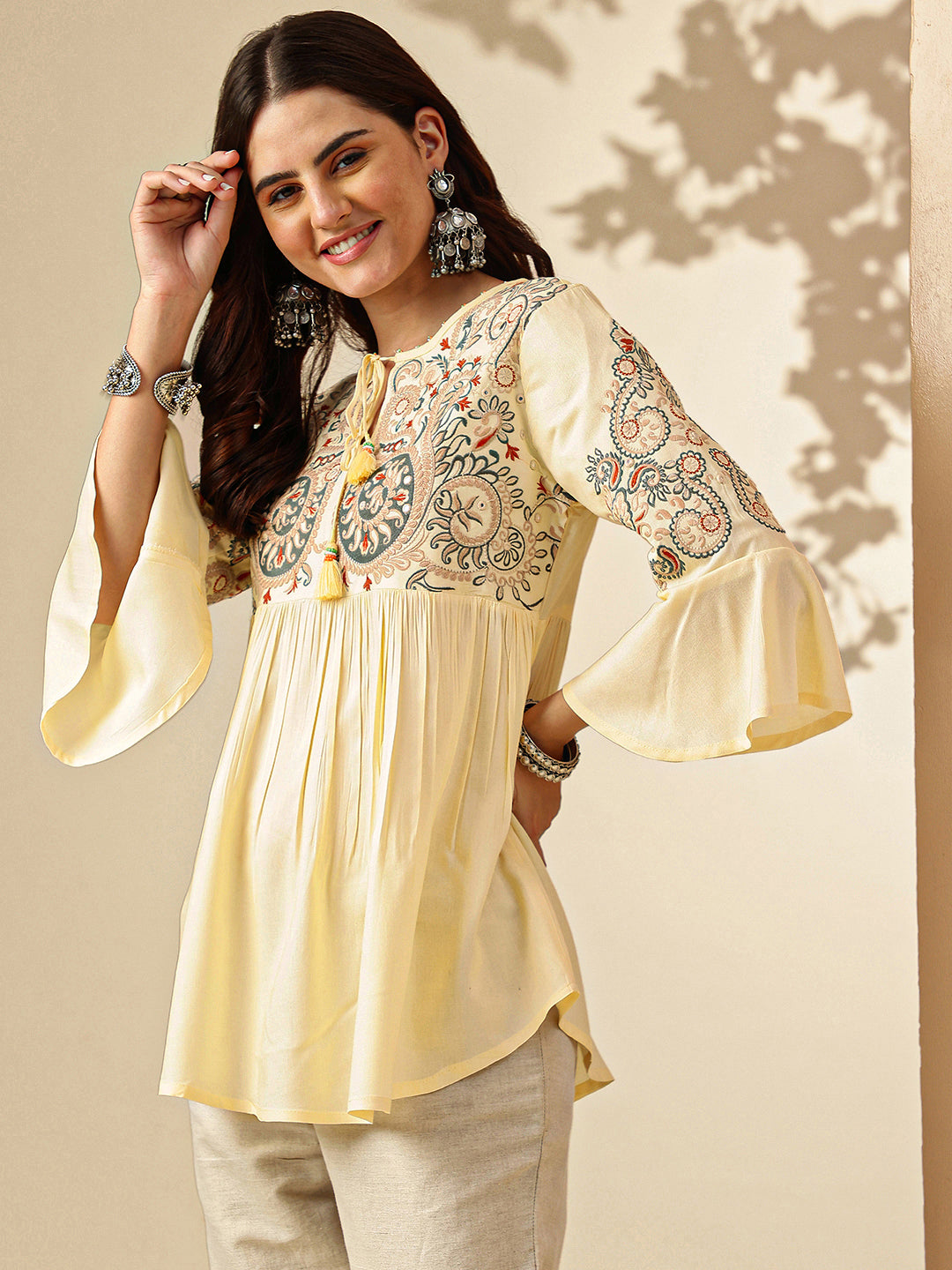 Floral Embroidered A-Line Floral Short Kurti