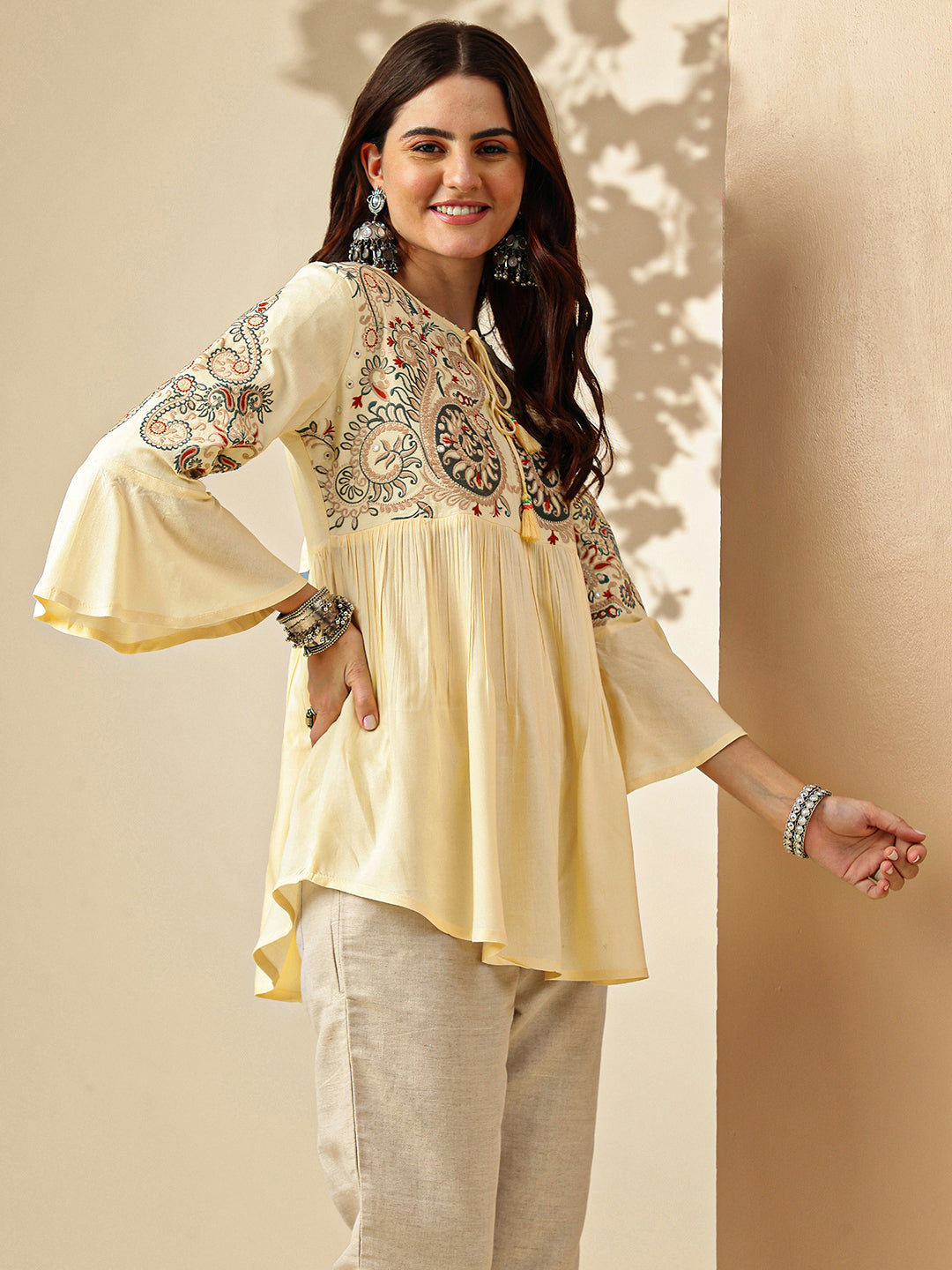 Floral Embroidered A-Line Floral Short Kurti