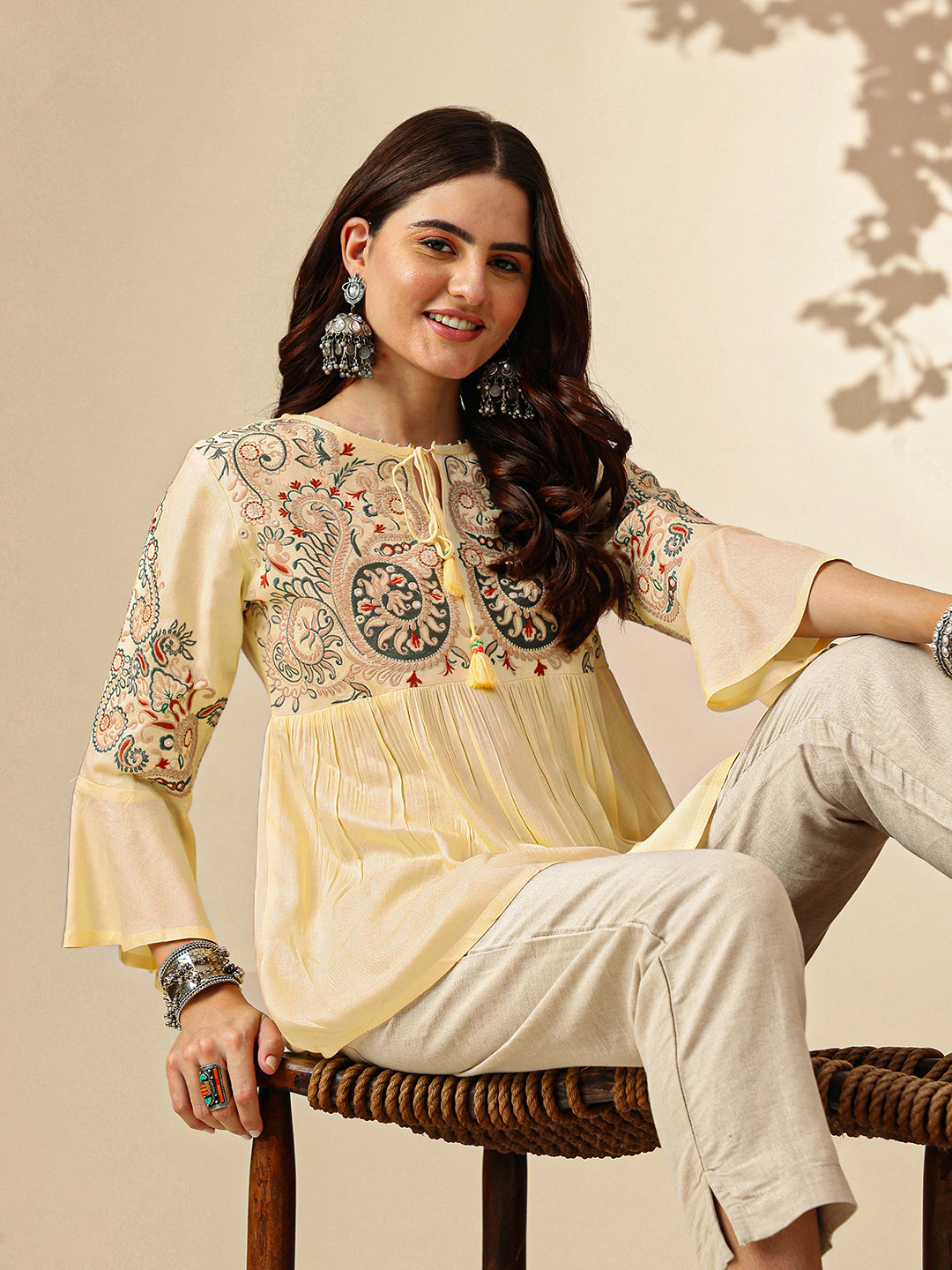 Floral Embroidered A-Line Floral Short Kurti