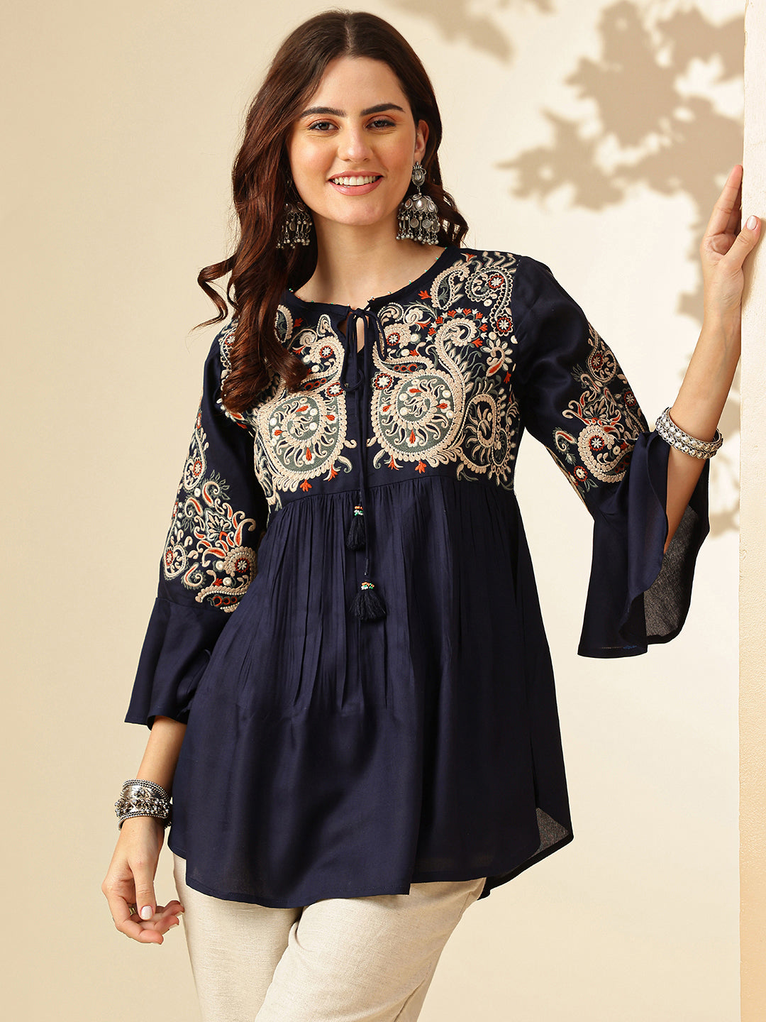 Floral Embroidered A-Line Floral Short Kurti