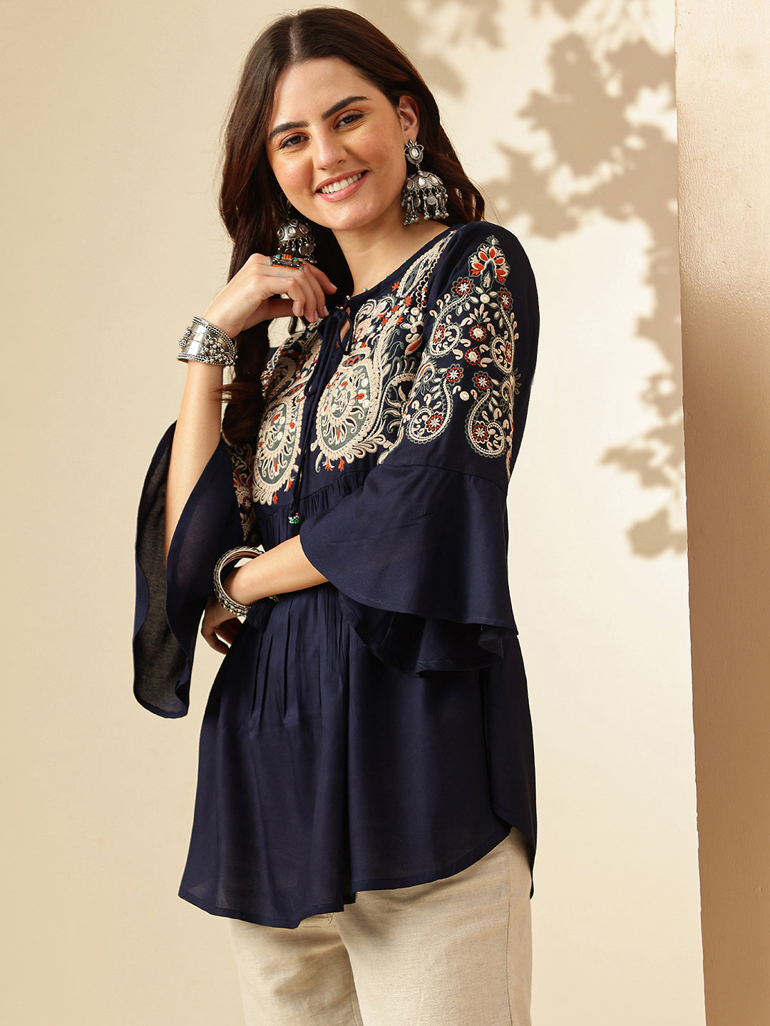 Floral Embroidered A-Line Floral Short Kurti