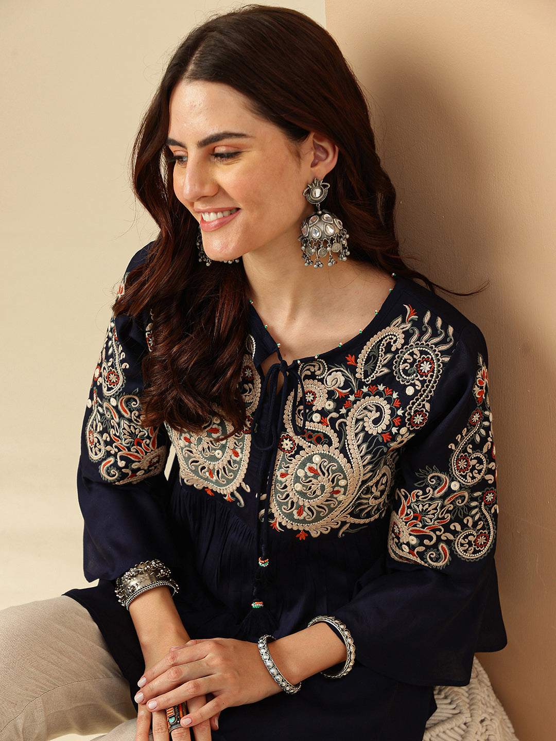 Floral Embroidered A-Line Floral Short Kurti