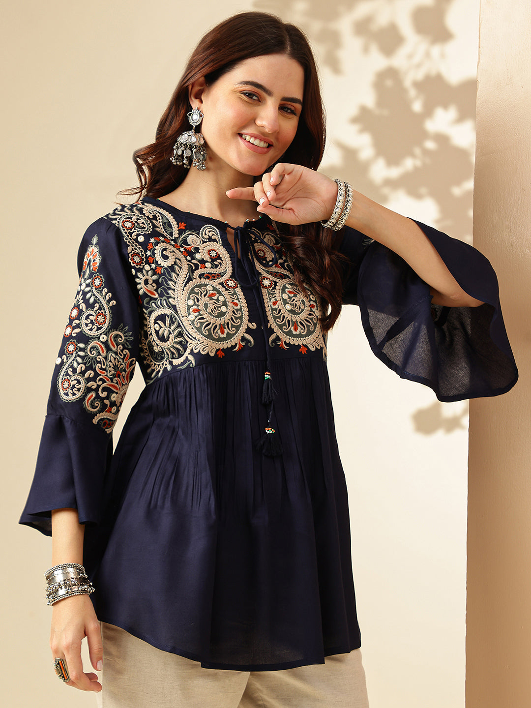 Floral Embroidered A-Line Floral Short Kurti