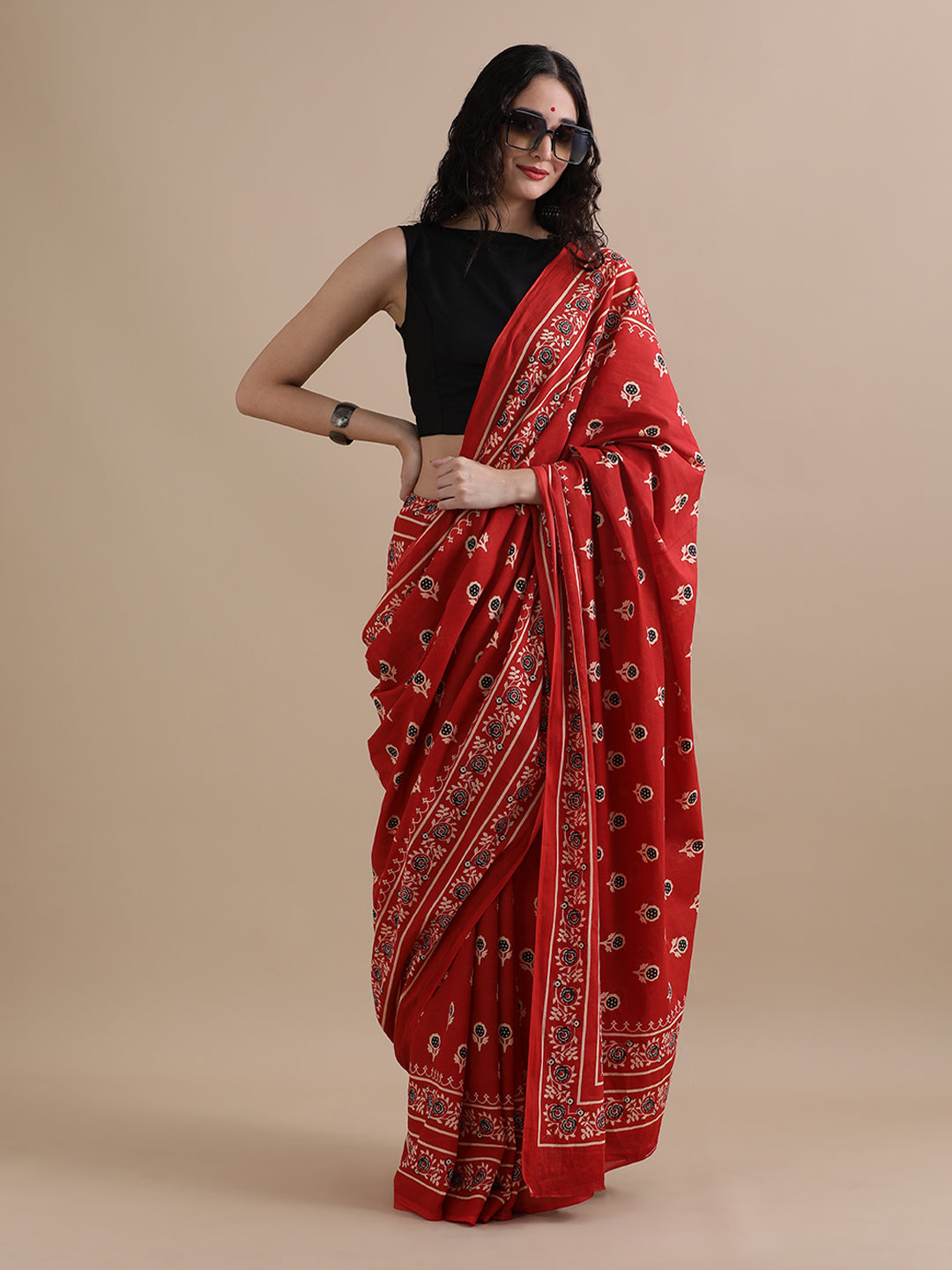 Ready To Wear Mulmul Cotton Floral Printed Saree with Unstiched Blouse
