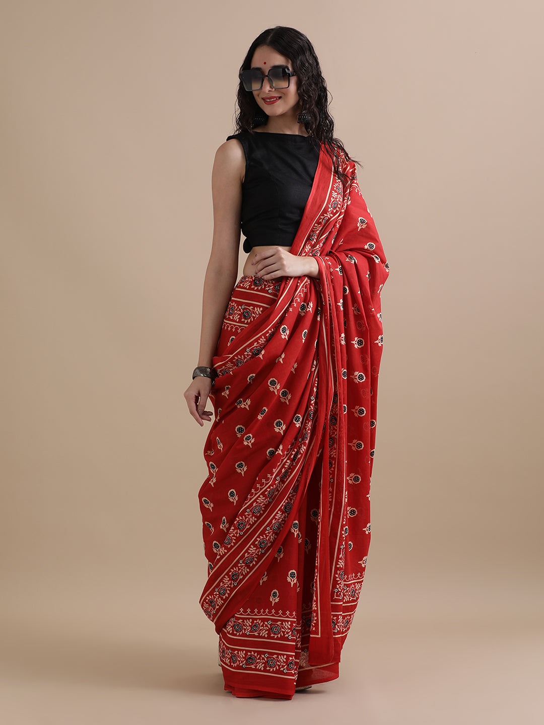 Ready To Wear Mulmul Cotton Floral Printed Saree with Unstiched Blouse