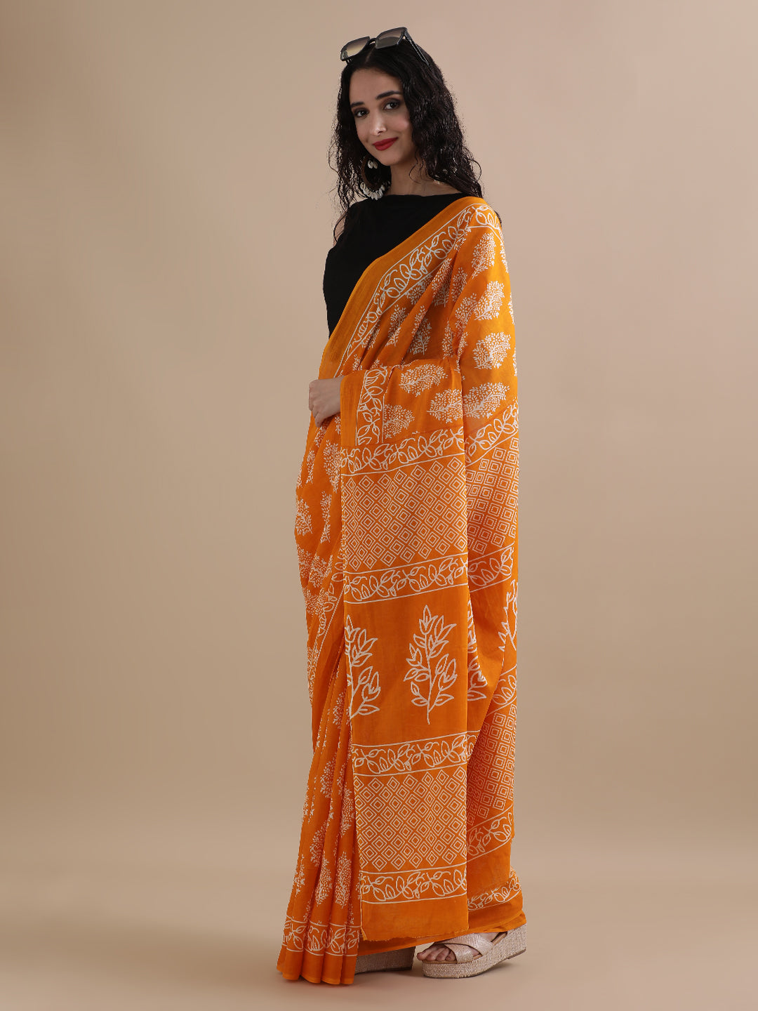 Ready To Wear Mulmul Cotton Floral Printed Saree with Unstiched Blouse