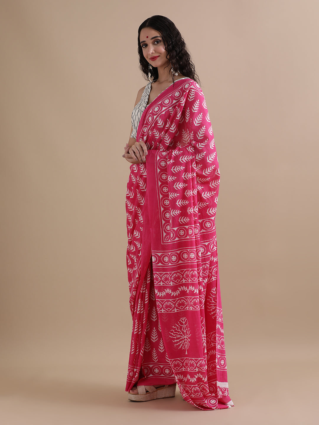 Ready To Wear Mulmul Cotton Floral Printed Saree with Unstiched Blouse