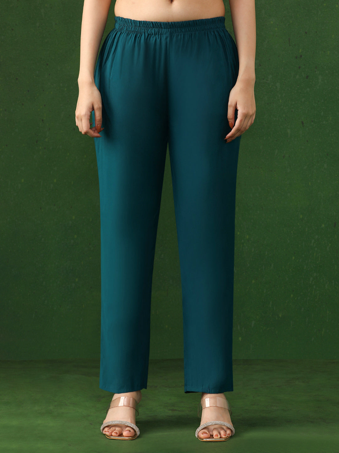 Floral Embroidered A-Line Chinon Kurta & Trousers Sets