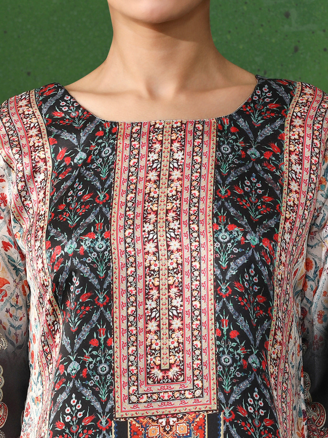 Floral Embroidered A-Line Satin Kurta & Trousers Sets