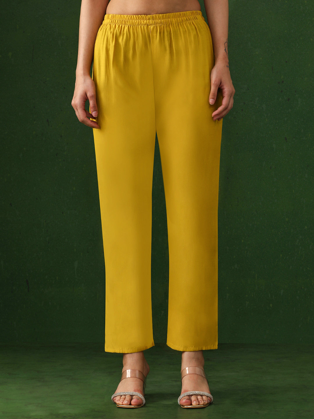 Floral Embroidered A-Line Satin Kurta & Trousers Sets