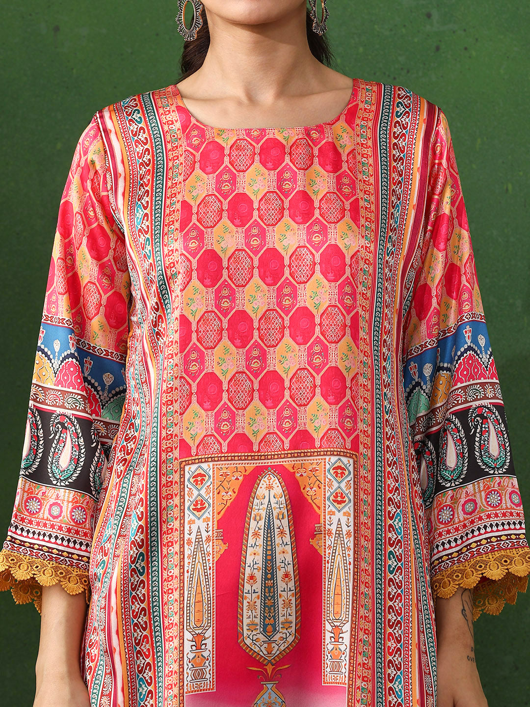 Floral Embroidered A-Line Satin Kurta & Trousers Sets