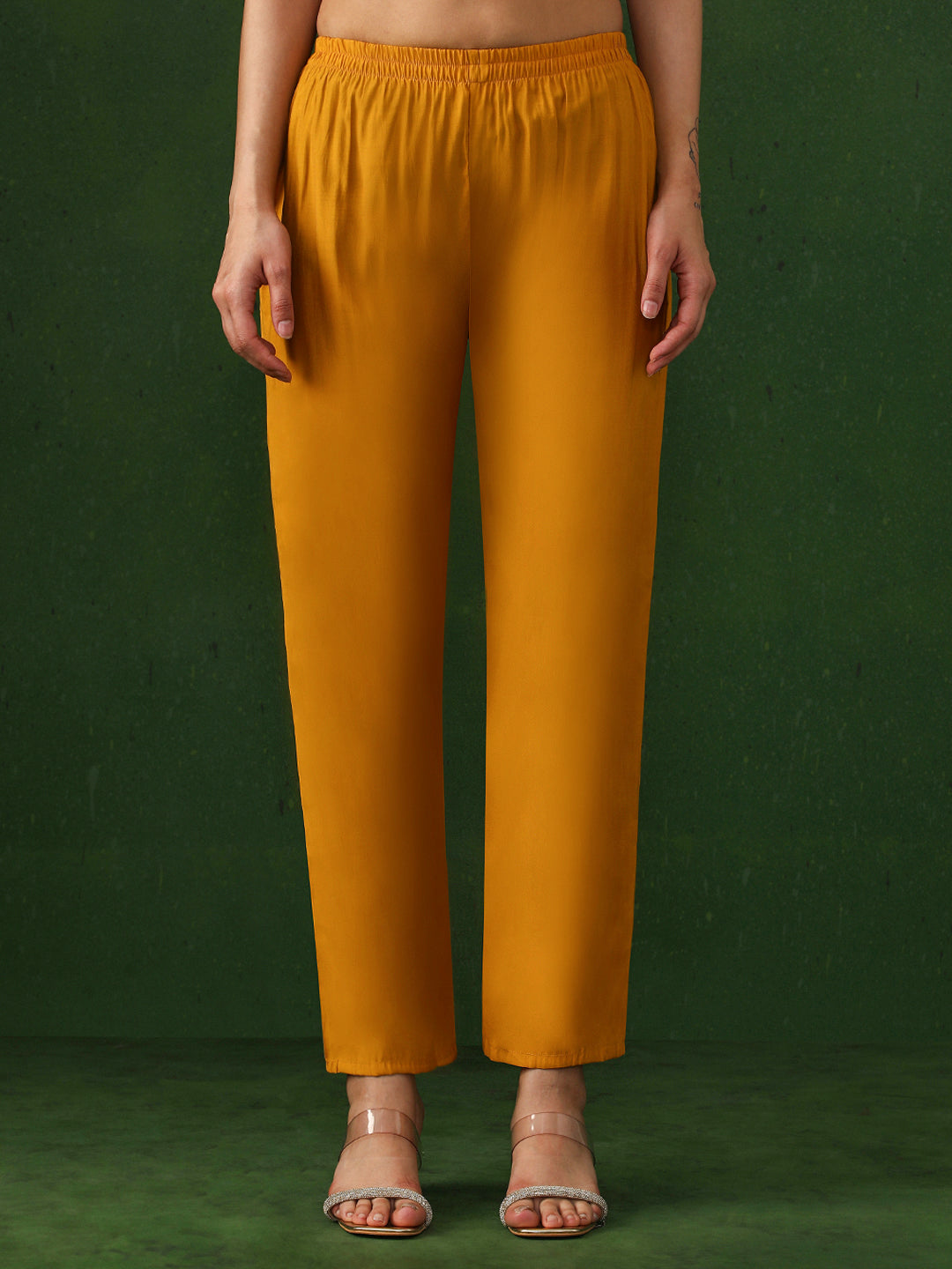 Floral Embroidered A-Line Satin Kurta & Trousers Sets