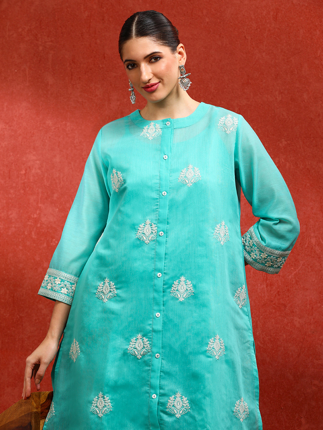 Floral Embroidered A-Line Kurta & Trousers Sets