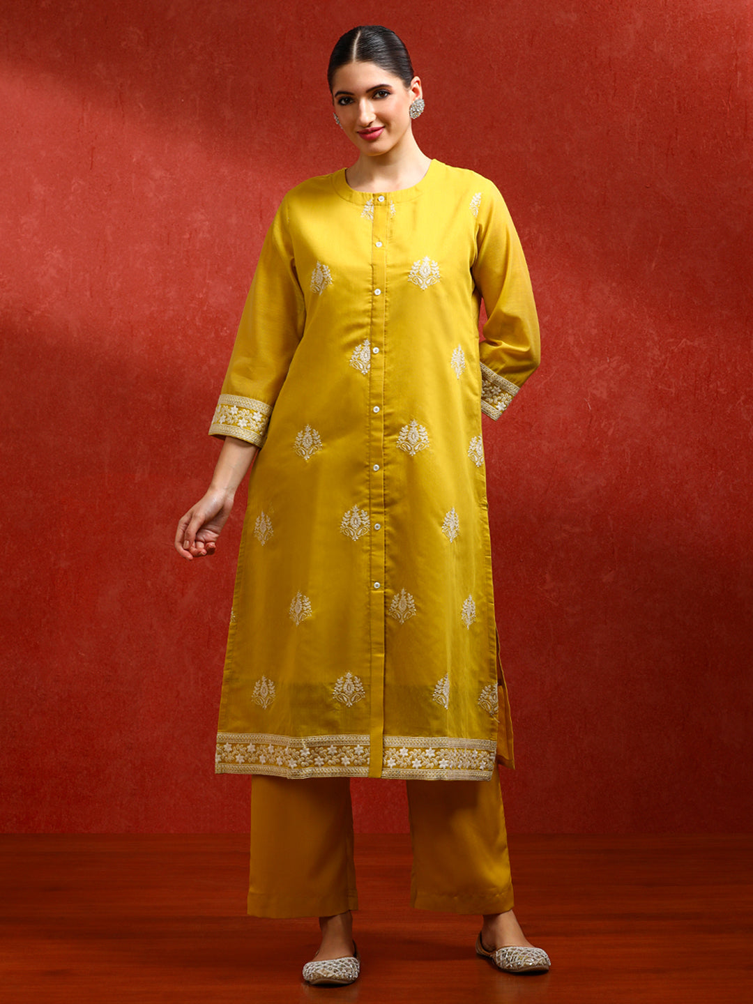 Floral Embroidered A-Line Kurta & Trousers Sets