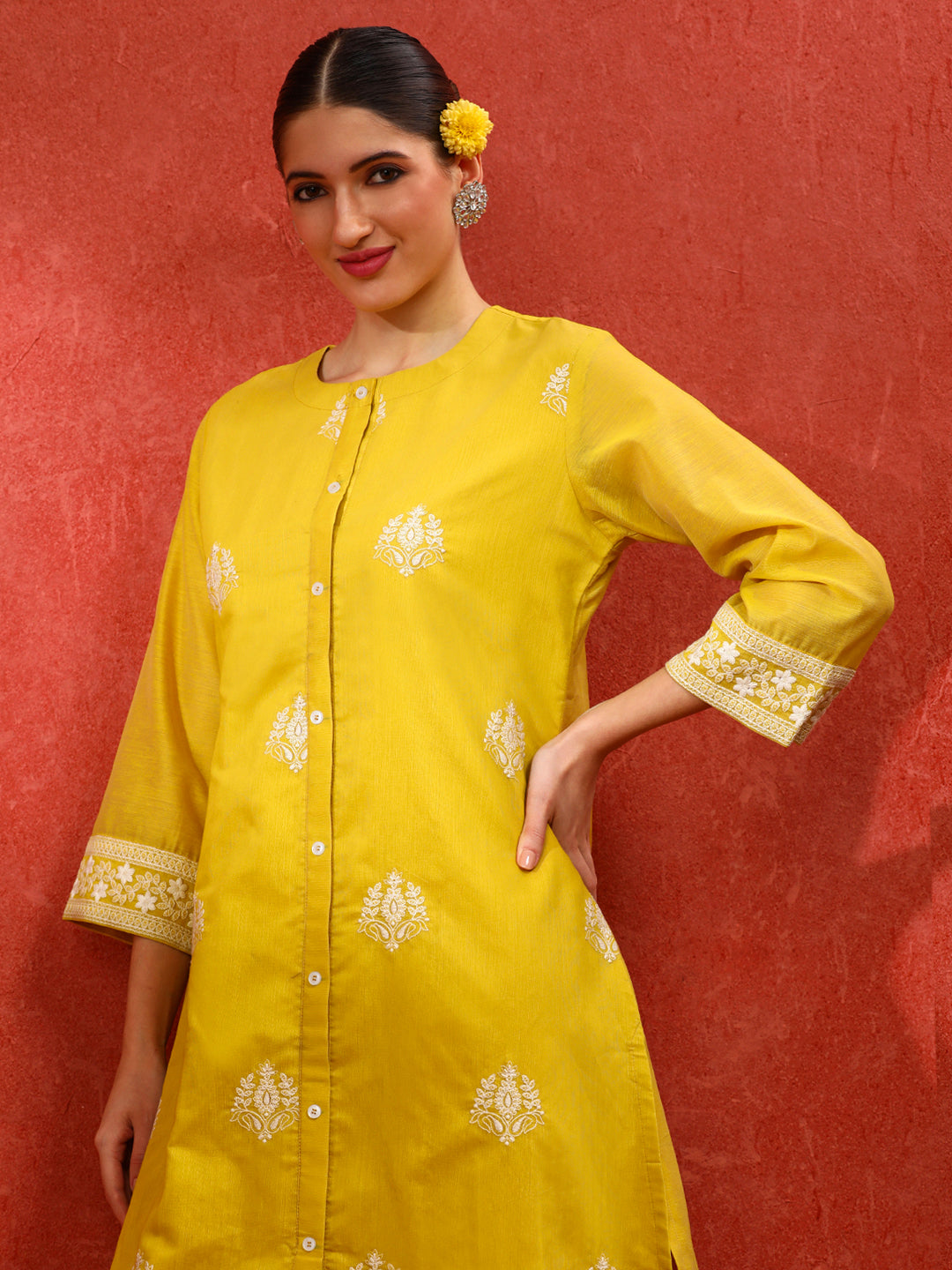 Floral Embroidered A-Line Kurta & Trousers Sets