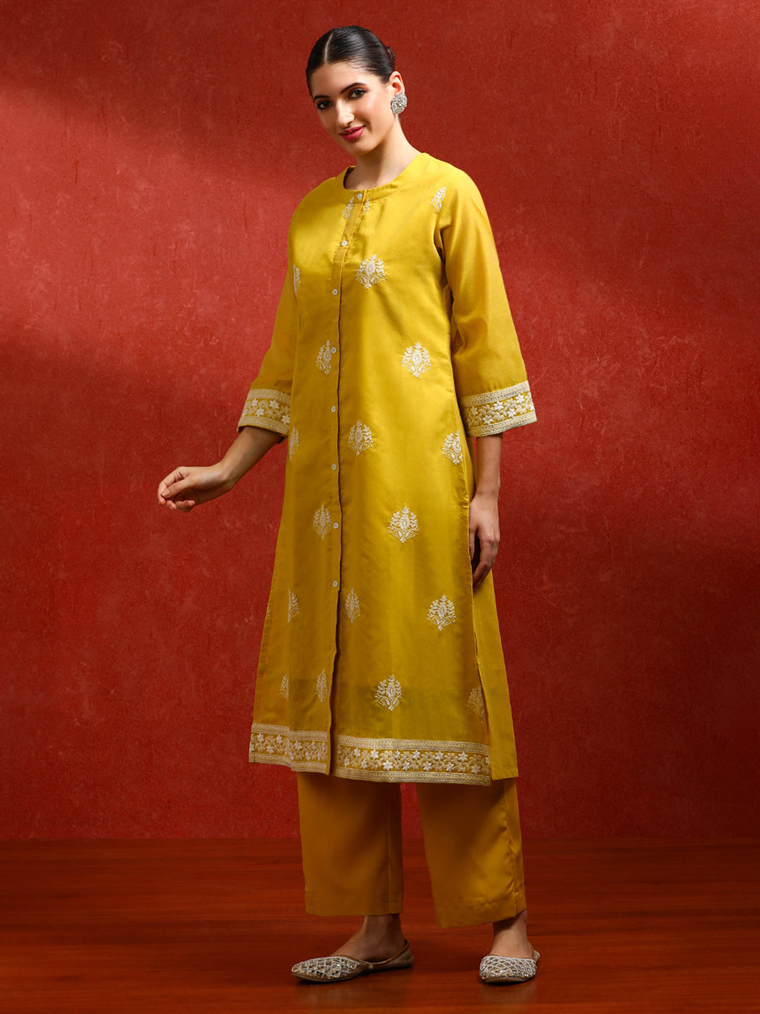 Floral Embroidered A-Line Kurta & Trousers Sets