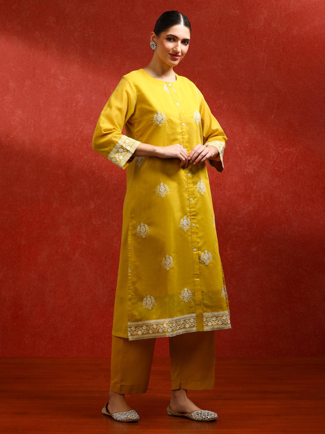 Floral Embroidered A-Line Kurta & Trousers Sets