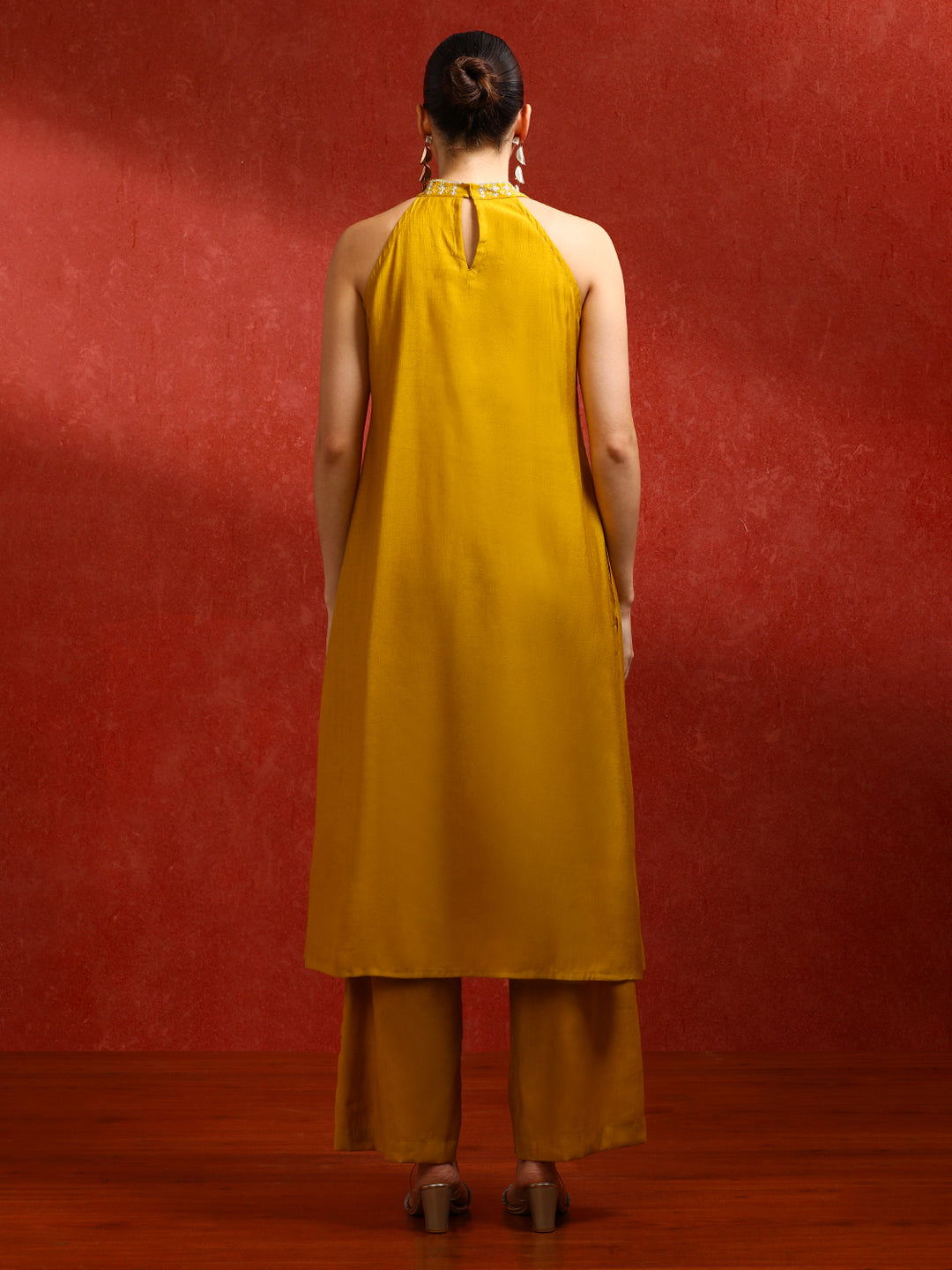 Solid Embroidered A-Line Kurta & Trousers Sets