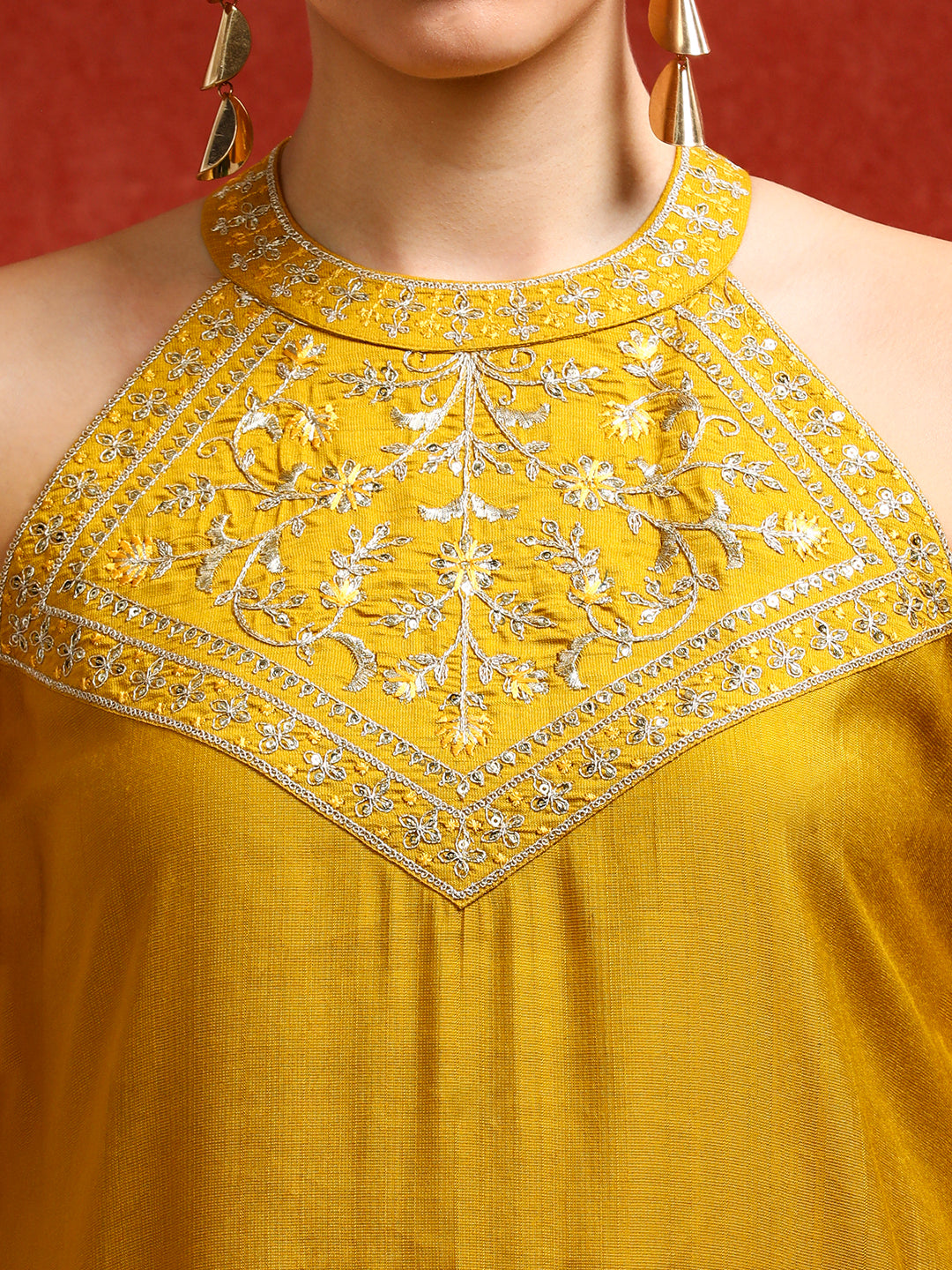 Solid Embroidered A-Line Kurta & Trousers Sets