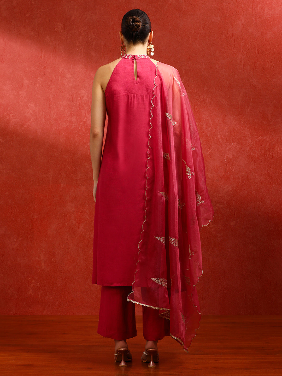 Solid Embroidered A-Line Kurta & Trousers Sets