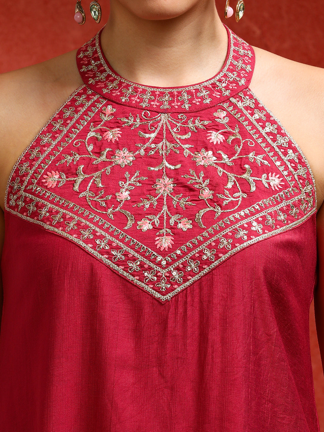 Solid Embroidered A-Line Kurta & Trousers Sets