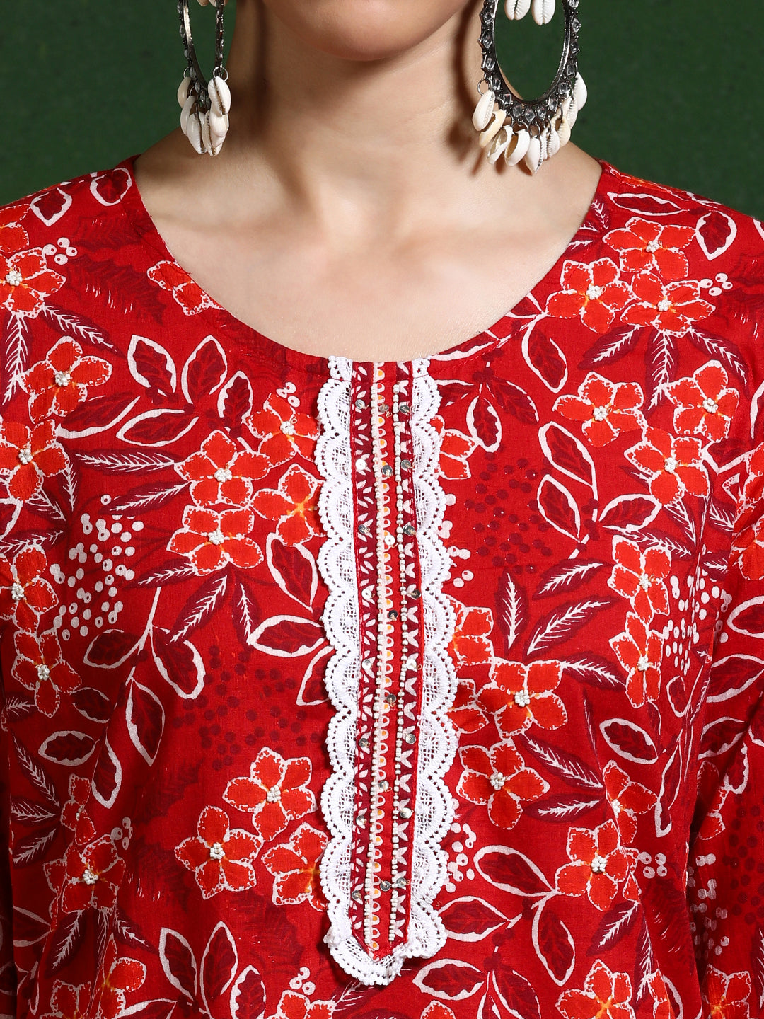 Floral Embroidered A-Line Pure Cotton Kurta & Trousers Sets