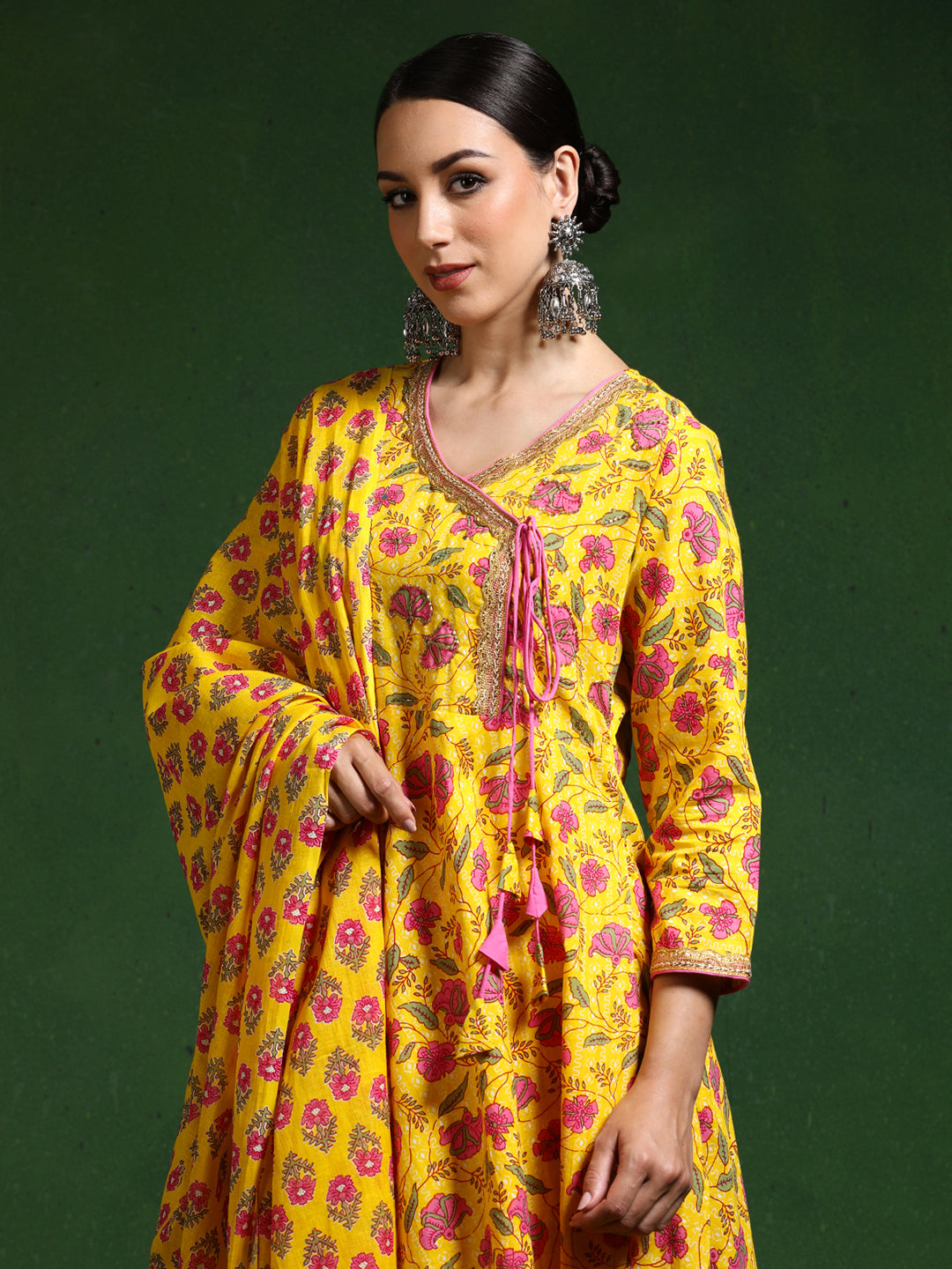Floral Embroidered A-Line Pure Cotton Kurta & Trousers Sets