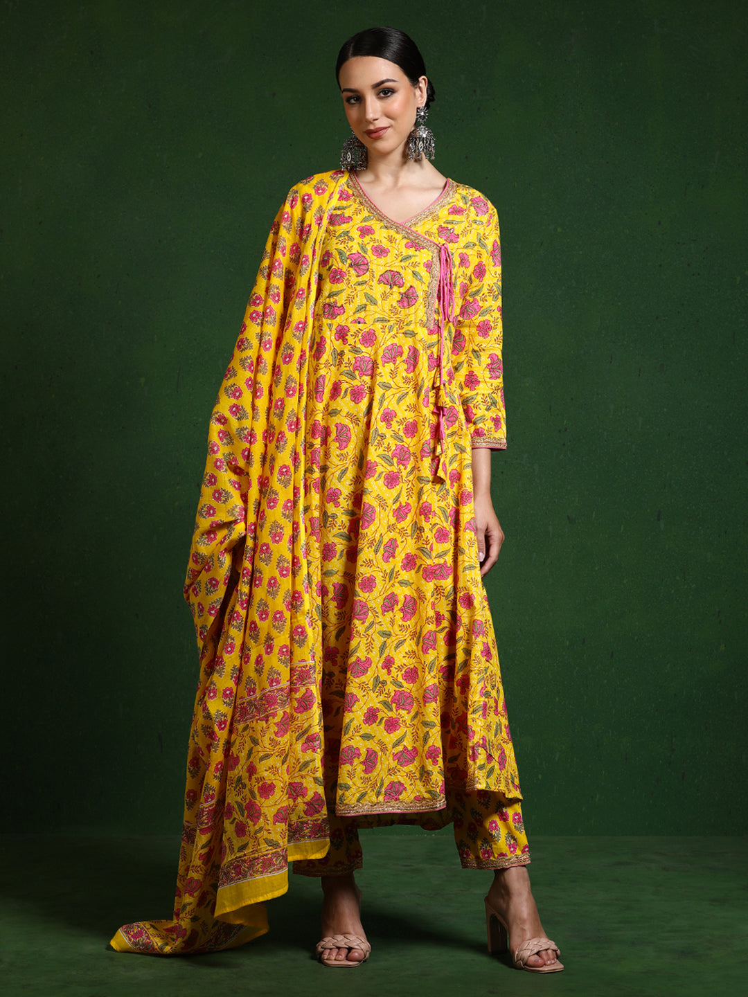Floral Embroidered A-Line Pure Cotton Kurta & Trousers Sets