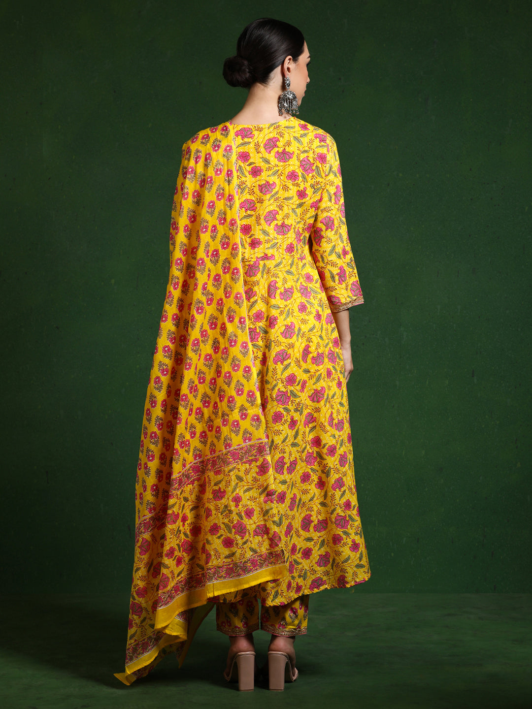 Floral Embroidered A-Line Pure Cotton Kurta & Trousers Sets