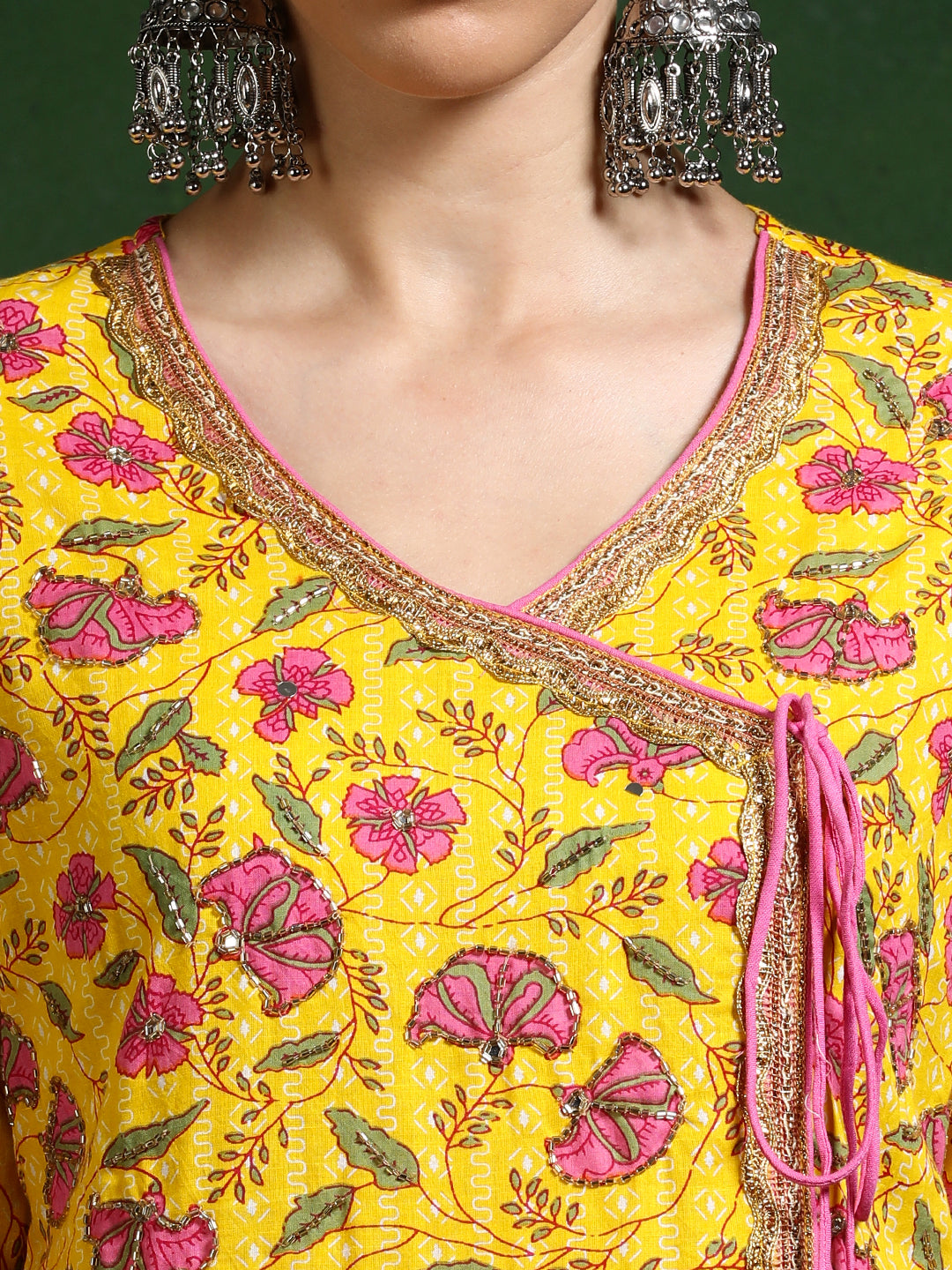 Floral Embroidered A-Line Pure Cotton Kurta & Trousers Sets