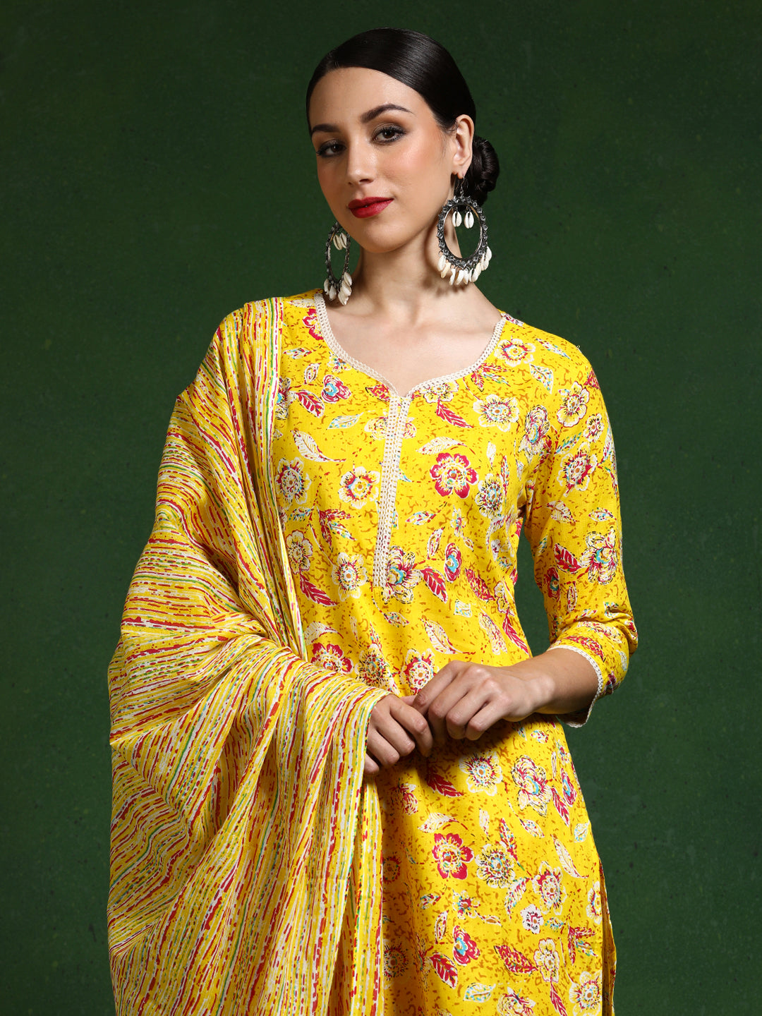 Floral Embroidered A-Line Pure Cotton Kurta & Trousers Sets