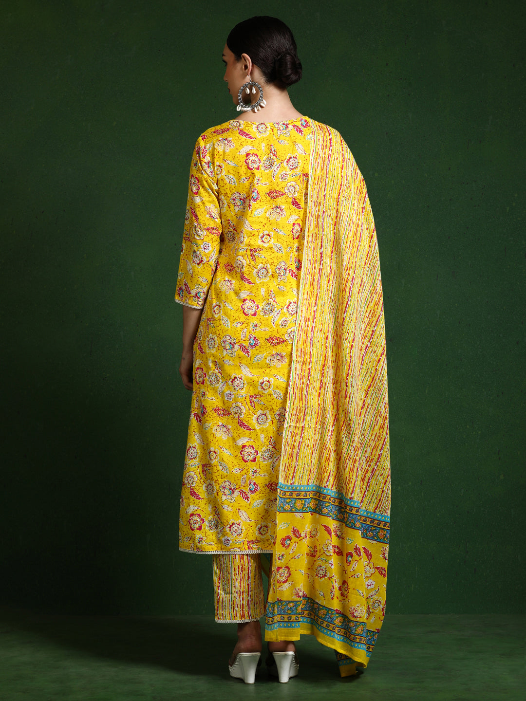 Floral Embroidered A-Line Pure Cotton Kurta & Trousers Sets