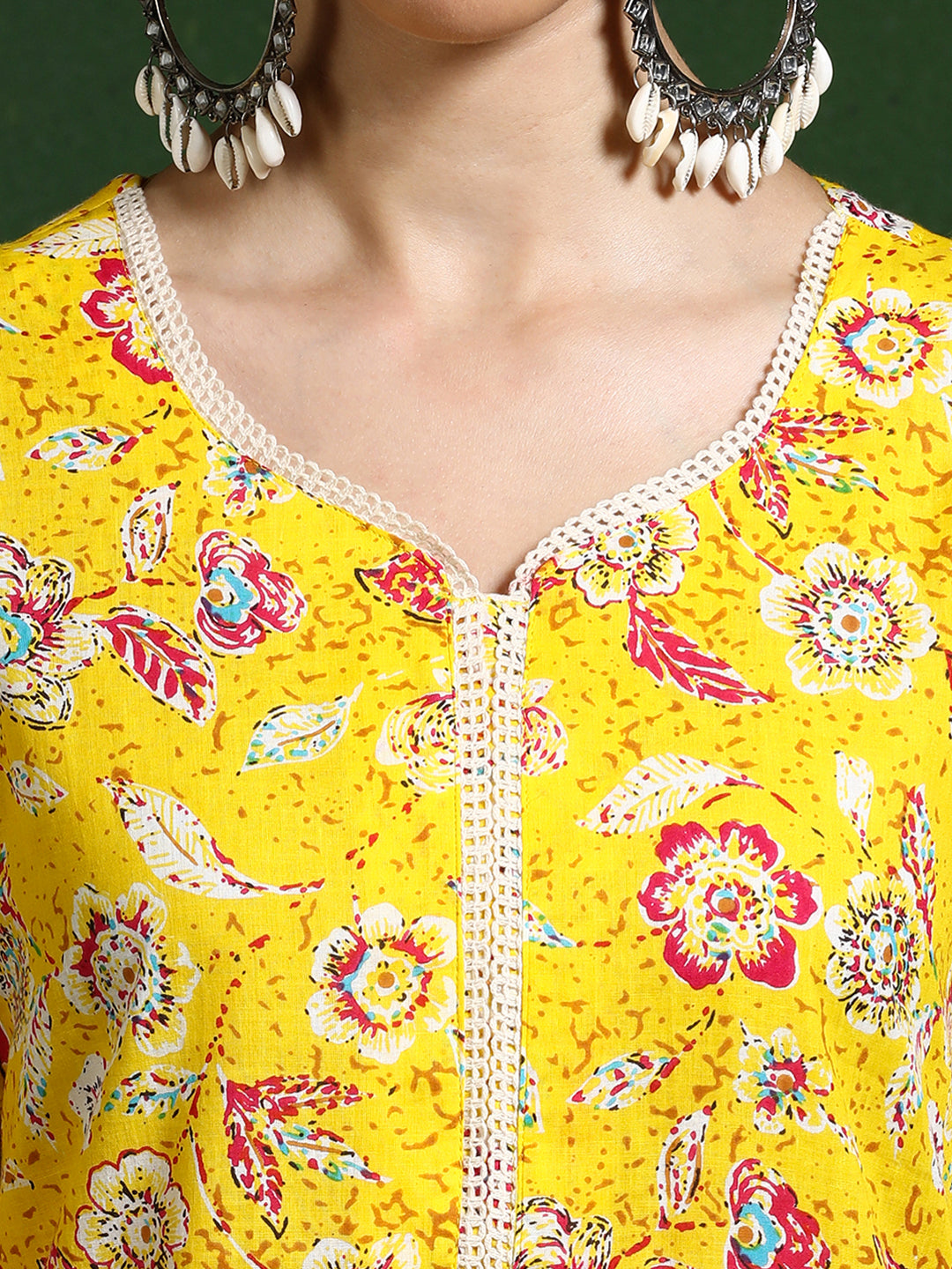 Floral Embroidered A-Line Pure Cotton Kurta & Trousers Sets