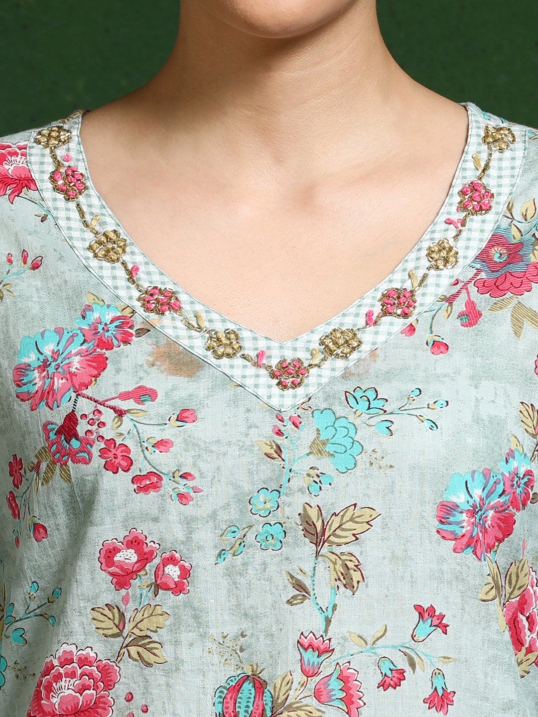 Floral Embroidered A-Line Pure Cotton Kurta & Patiala Sets